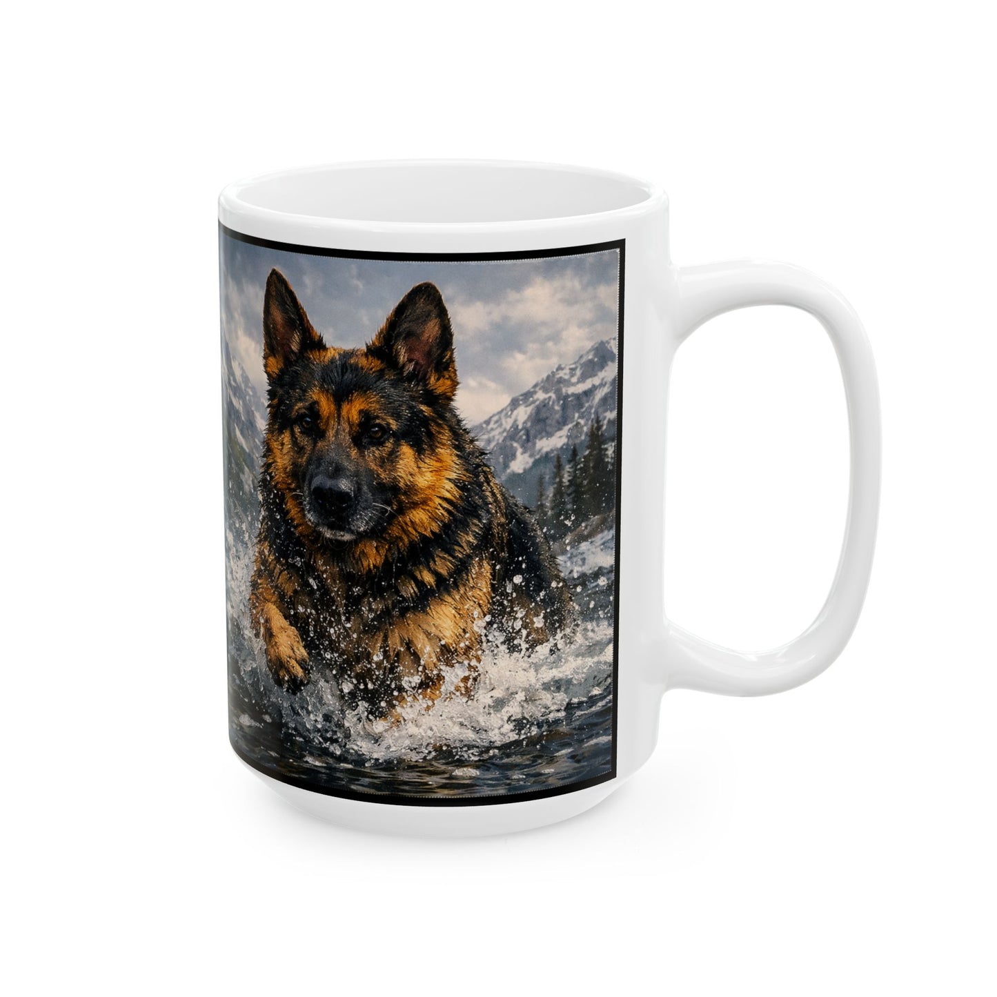 German Shepherd Running Through Water Mug