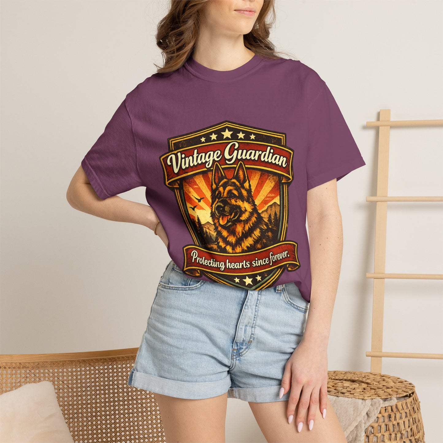 Vintage Guardian German Shepherd T-Shirt | Dog Badge Shield Design
