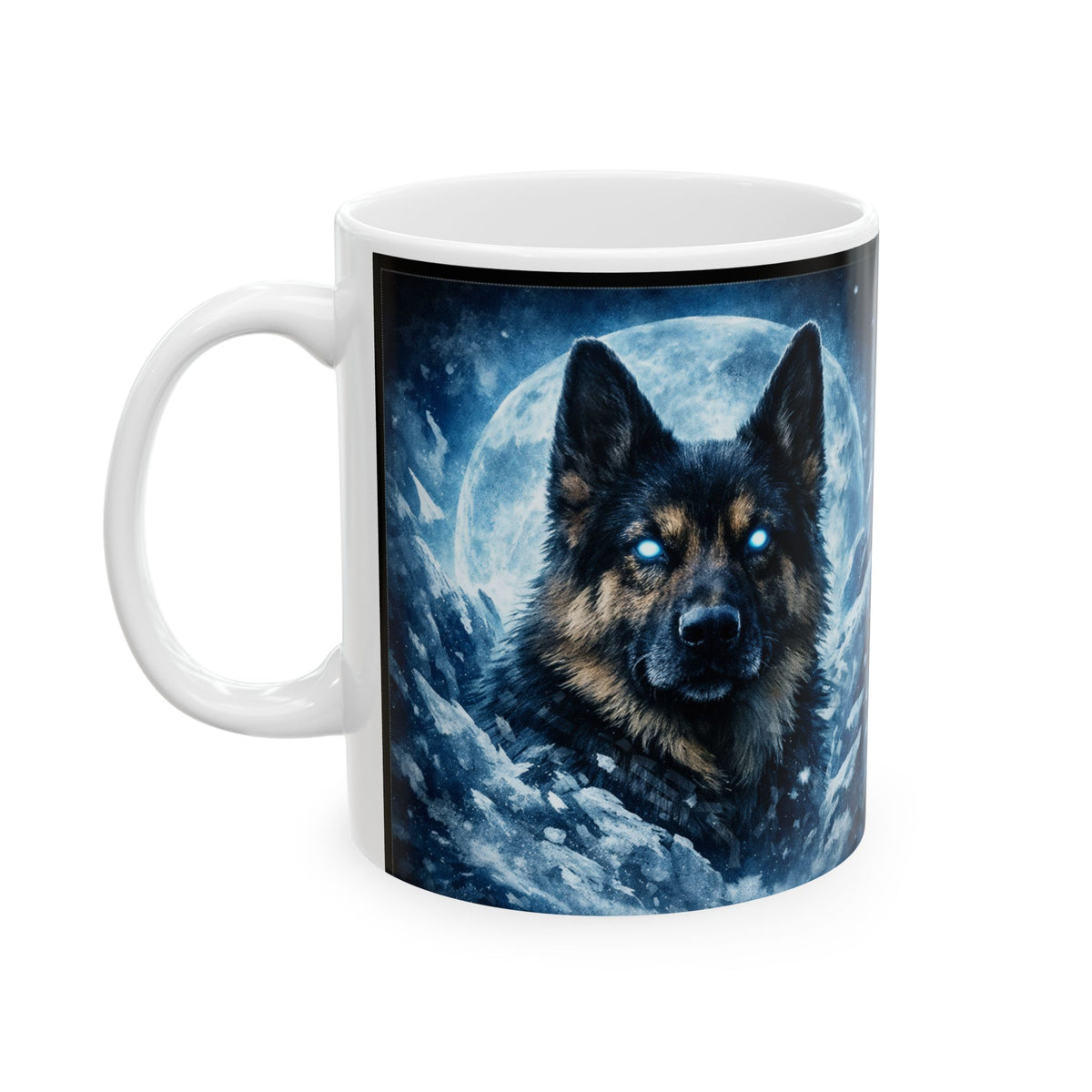 German Shepherd Moonlight Coffee Mug | Glowing Eyes Dog Mug