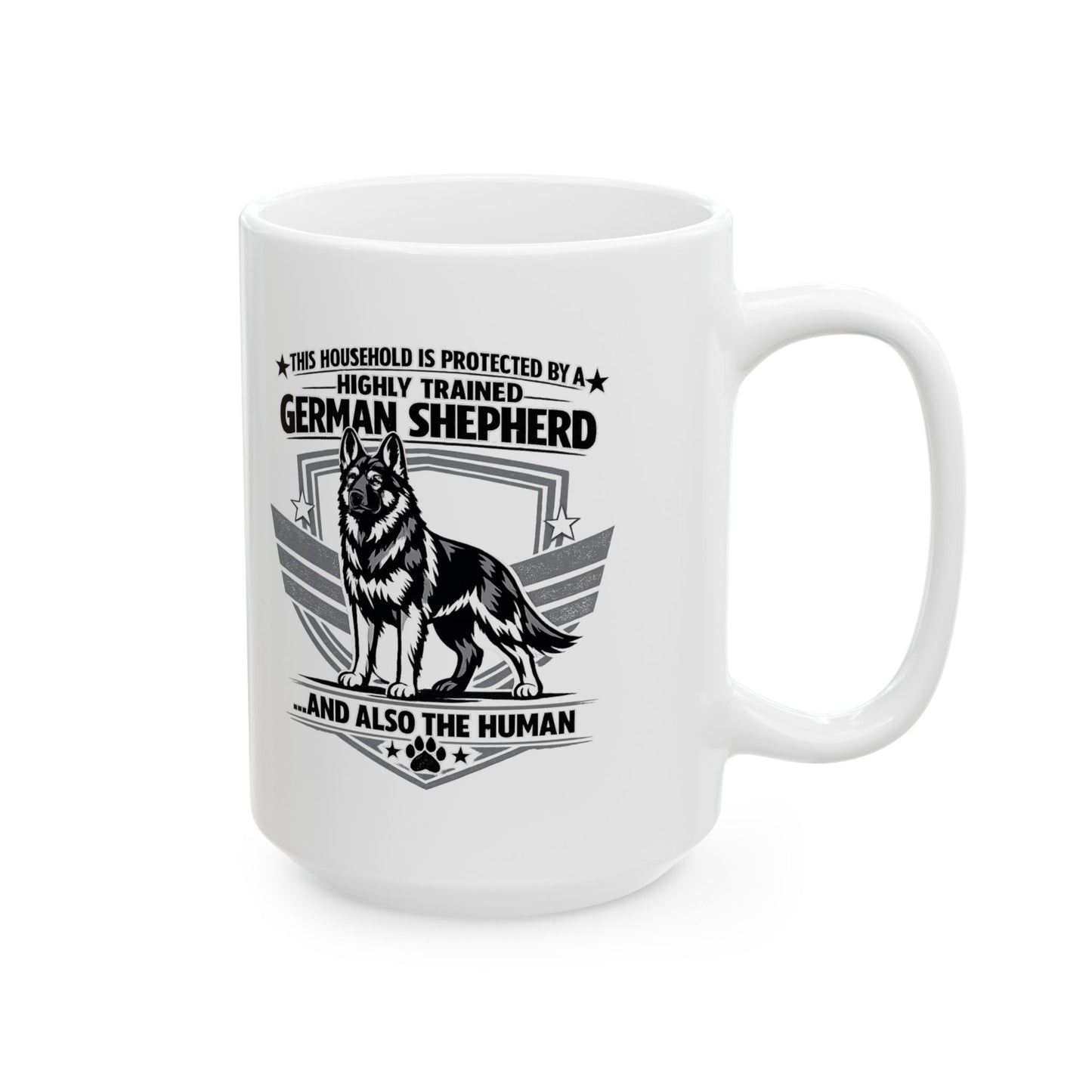 Ceramic Mug - "Proud German Shepherd Dad" Vintage Badge Coffee Cup (11oz/15oz)