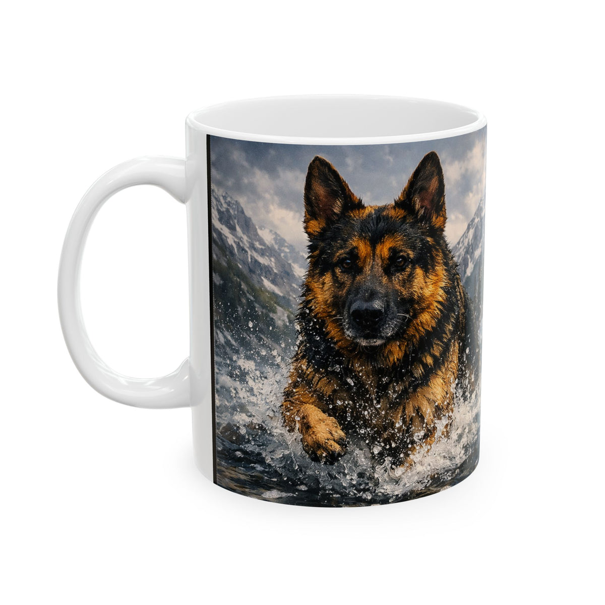 German Shepherd River Coffee Mug | Mountain Adventure Dog Mug