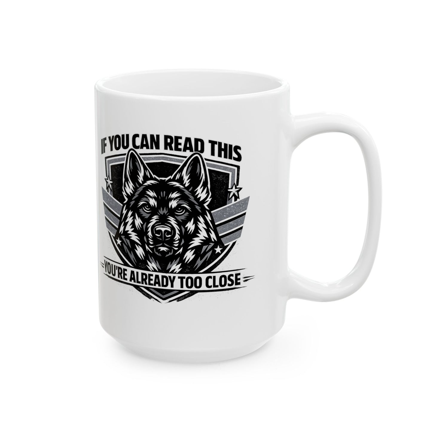 Military Skull Coffee Mug — "If You Can Read This, You're Too Close" Novelty Ceramic Mug (11oz/15oz)