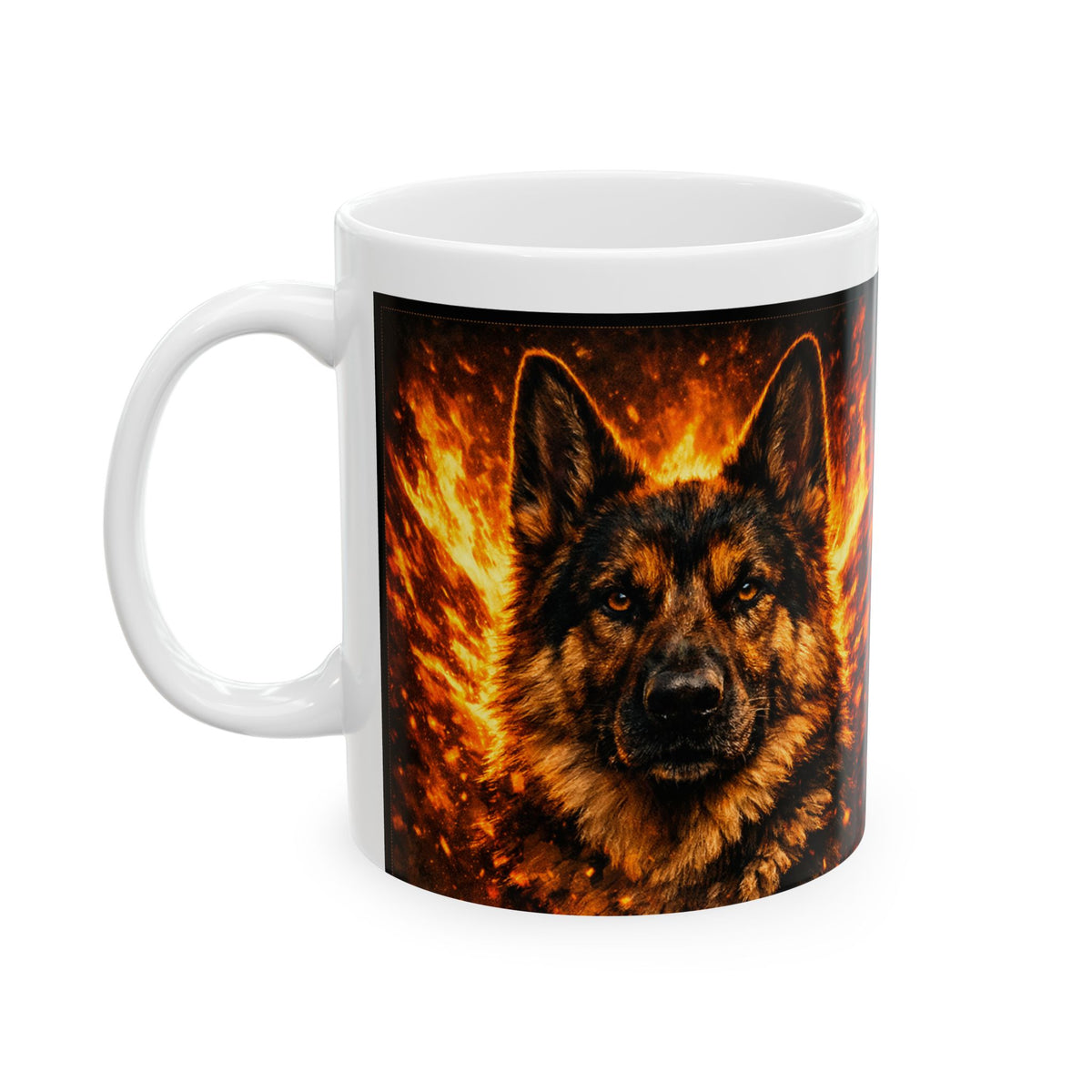 German Shepherd Fire Coffee Mug | Fiery Dog Ceramic Mug