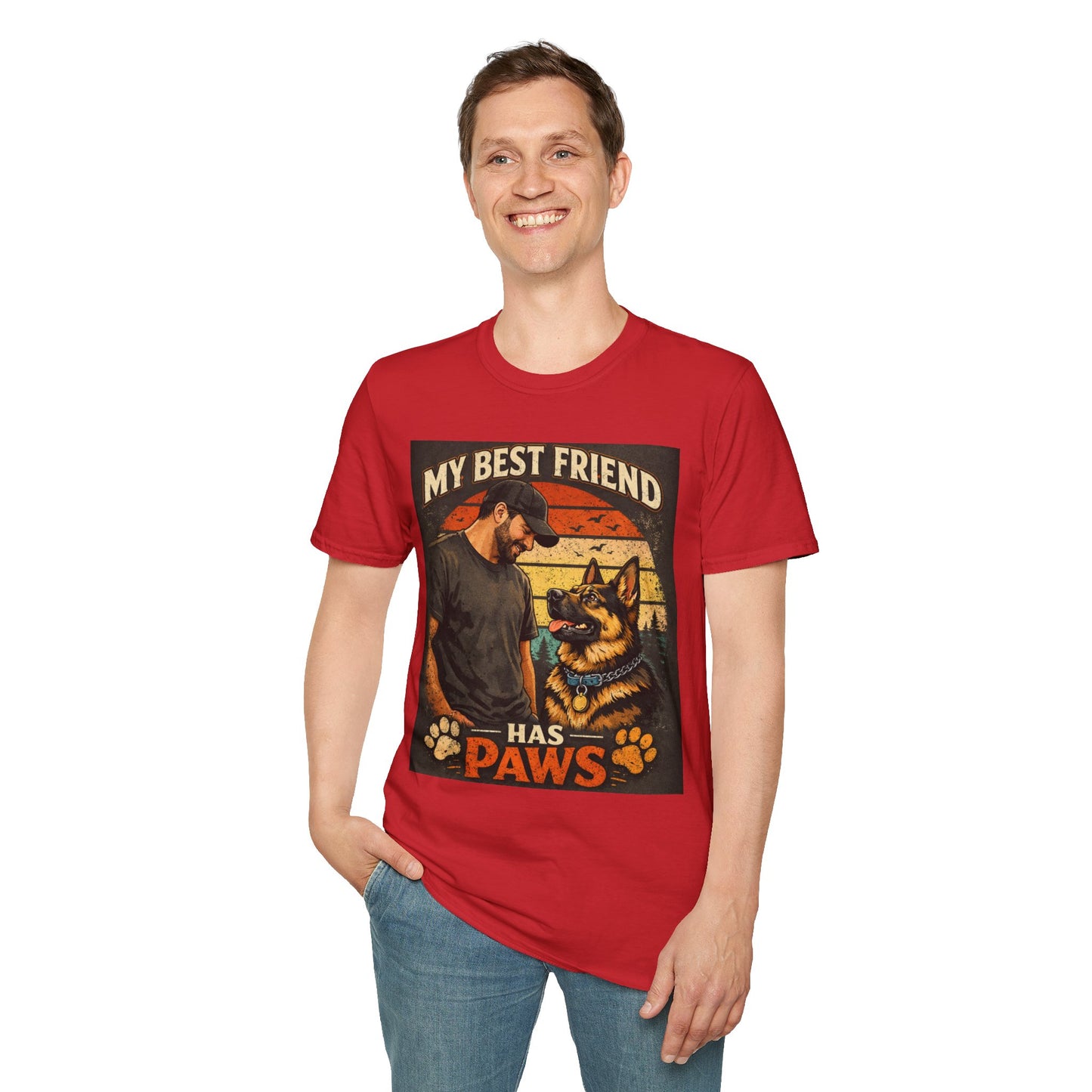 My Best Friend Has Paws Retro T‑Shirt – Dog Lover Vintage Graphic Tee | Pet Owner Gift | Gildan Softstyle