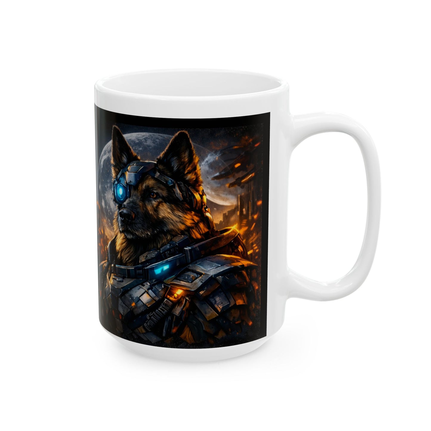 Cyberpunk German Shepherd Illustration Mug | Ceramic Mug