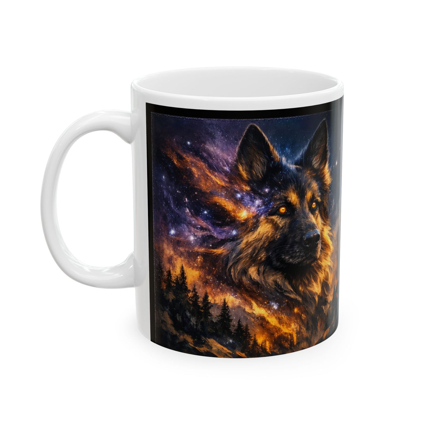 German Shepherd Nebula Mug — “Cosmic Night” Galaxy Dog Lover Coffee Cup | Ceramic 11oz