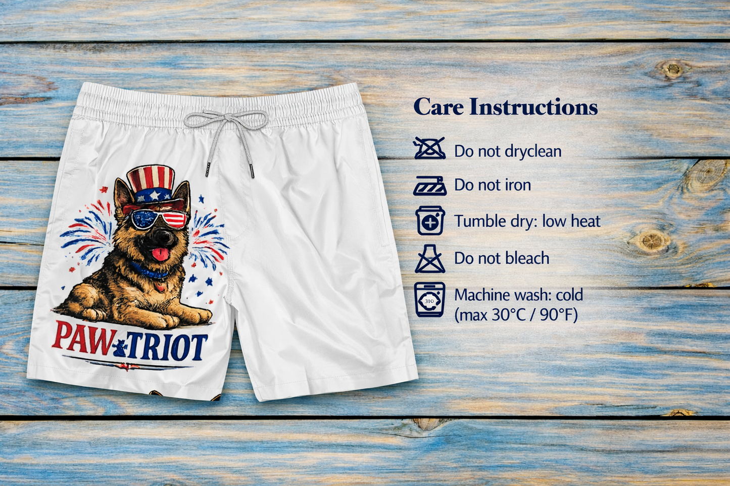 Paw-triot German Shepherd Swim Shorts | Patriotic Dog Swim Trunks