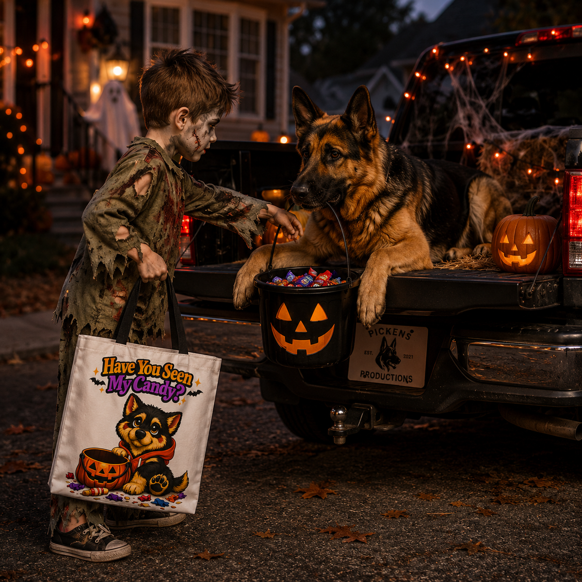 German Shepherd Have You Seen My Candy Halloween Trick or Treat Tote Bag