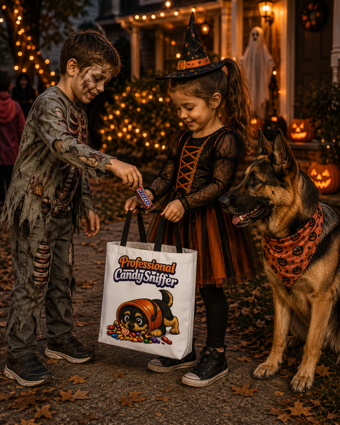 German Shepherd Professional Candy Sniffer Halloween Trick or Treat Tote Bag