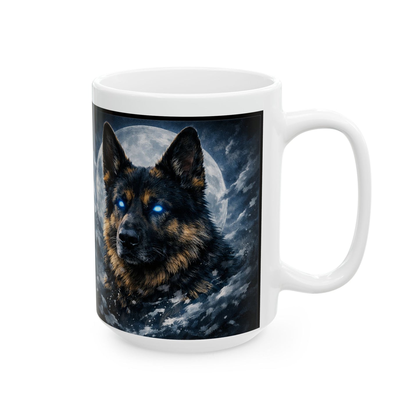 German Shepherd with Blue Eyes Mug | Full Moon Night Ceramic Mug (11oz, 15oz)