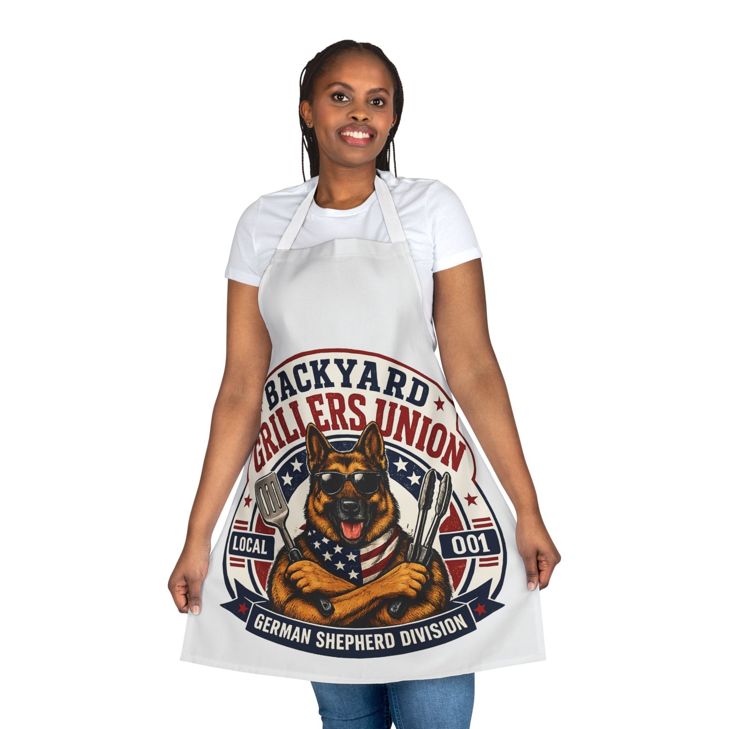 Backyard Grillers Union German Shepherd Apron — Patriotic BBQ Chef Gift