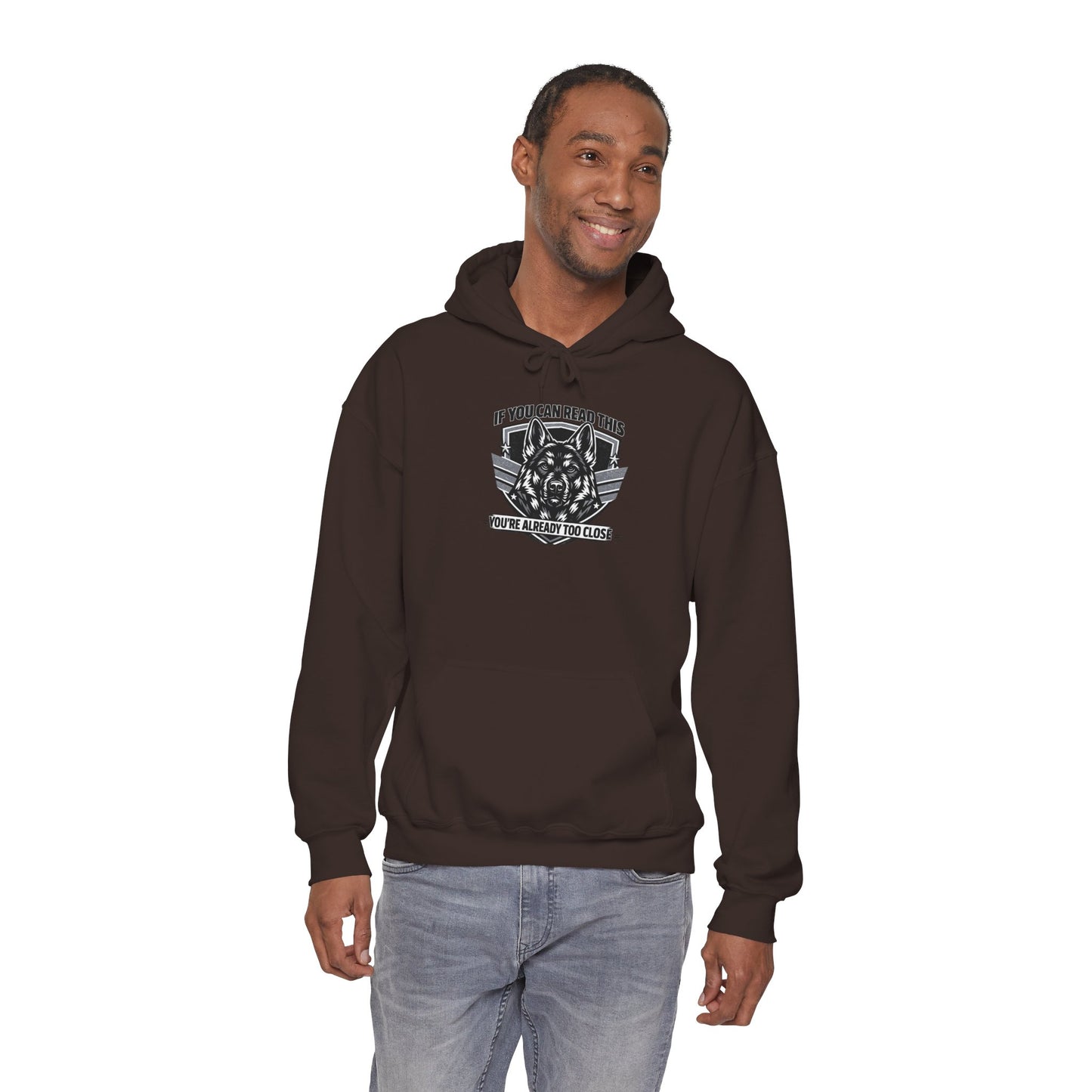 Hoodie — "If You Can Read This You're Already Too Close" Tactical Skull Graphic
