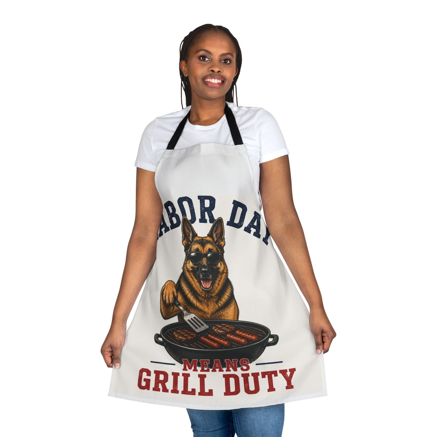 Labor Day Grill Duty Apron — German Shepherd BBQ Cooking Apron