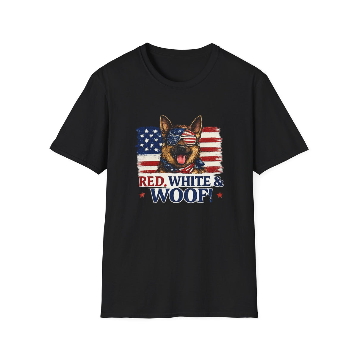 Red, White & Woof! T-Shirt | Funny Patriotic German Shepherd Shirt