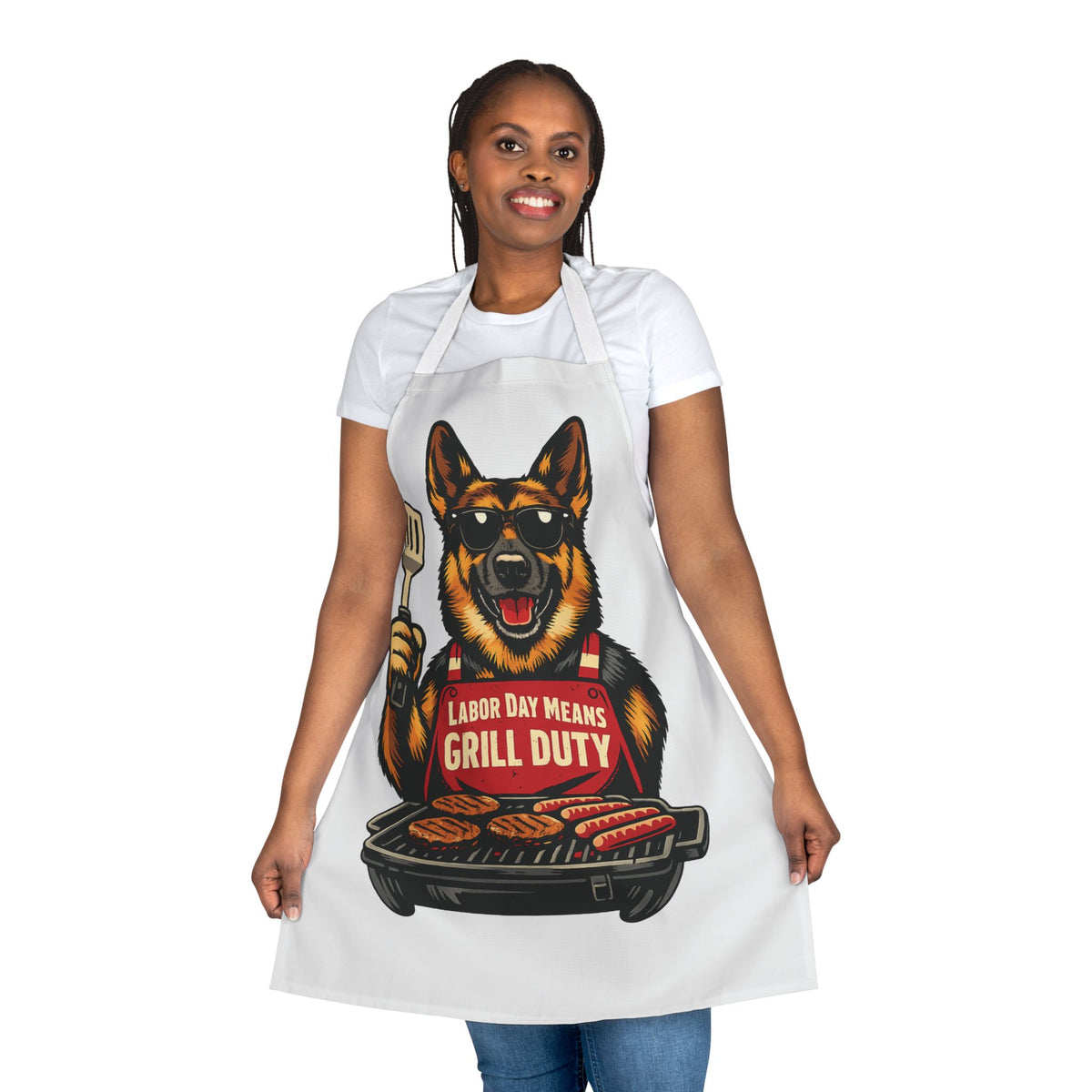 Labor Day Means Grill Duty German Shepherd Apron | Funny BBQ Apron | Gift for Grill Masters