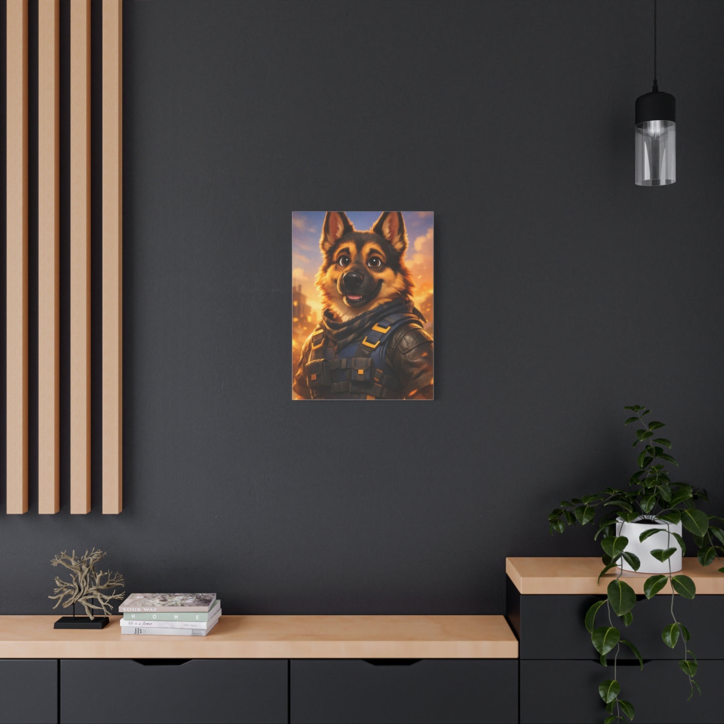 German Shepherd Hero Art – Tactical Dog Character Wall Canvas | Cinematic GSD Decor | Matte Stretched 1.25"