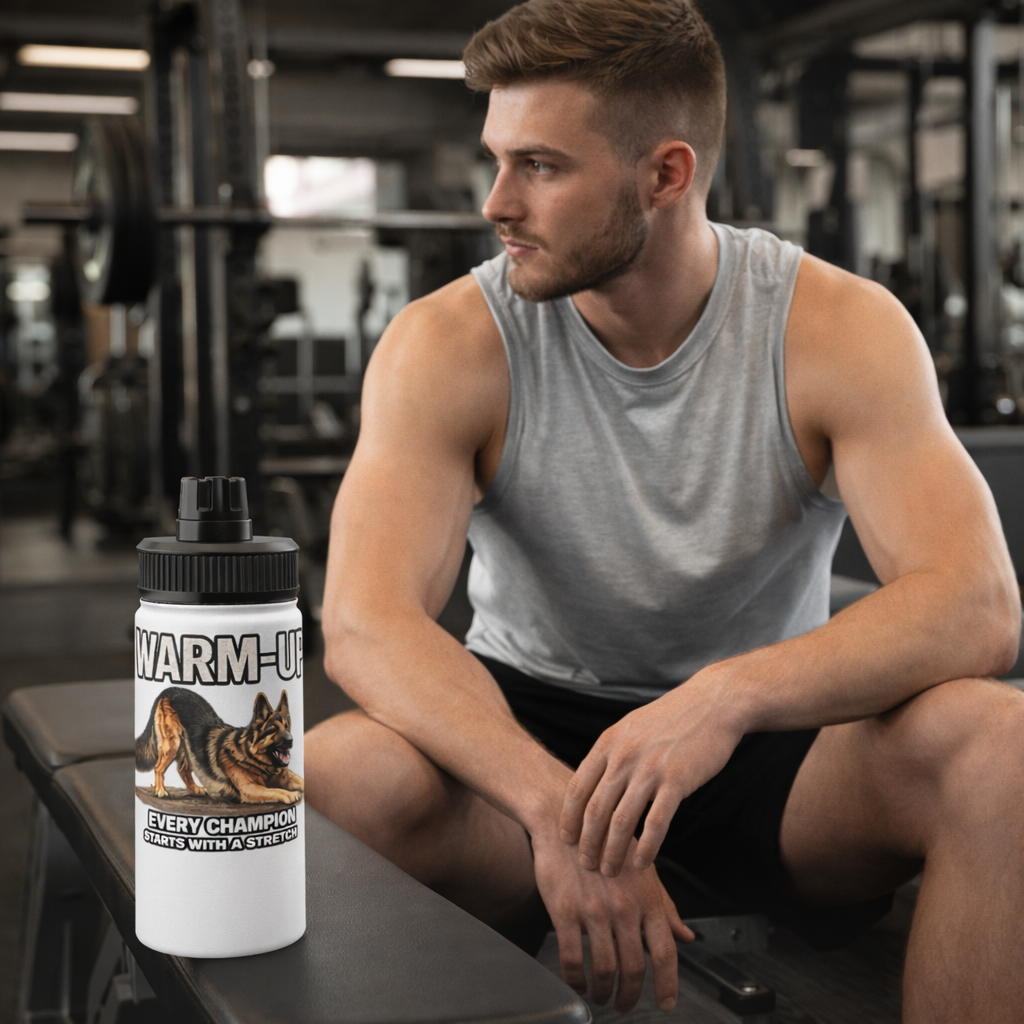 Warm-Up German Shepherd Water Bottle | Fitness Water Bottle | Gym Bottle for Dog Lovers