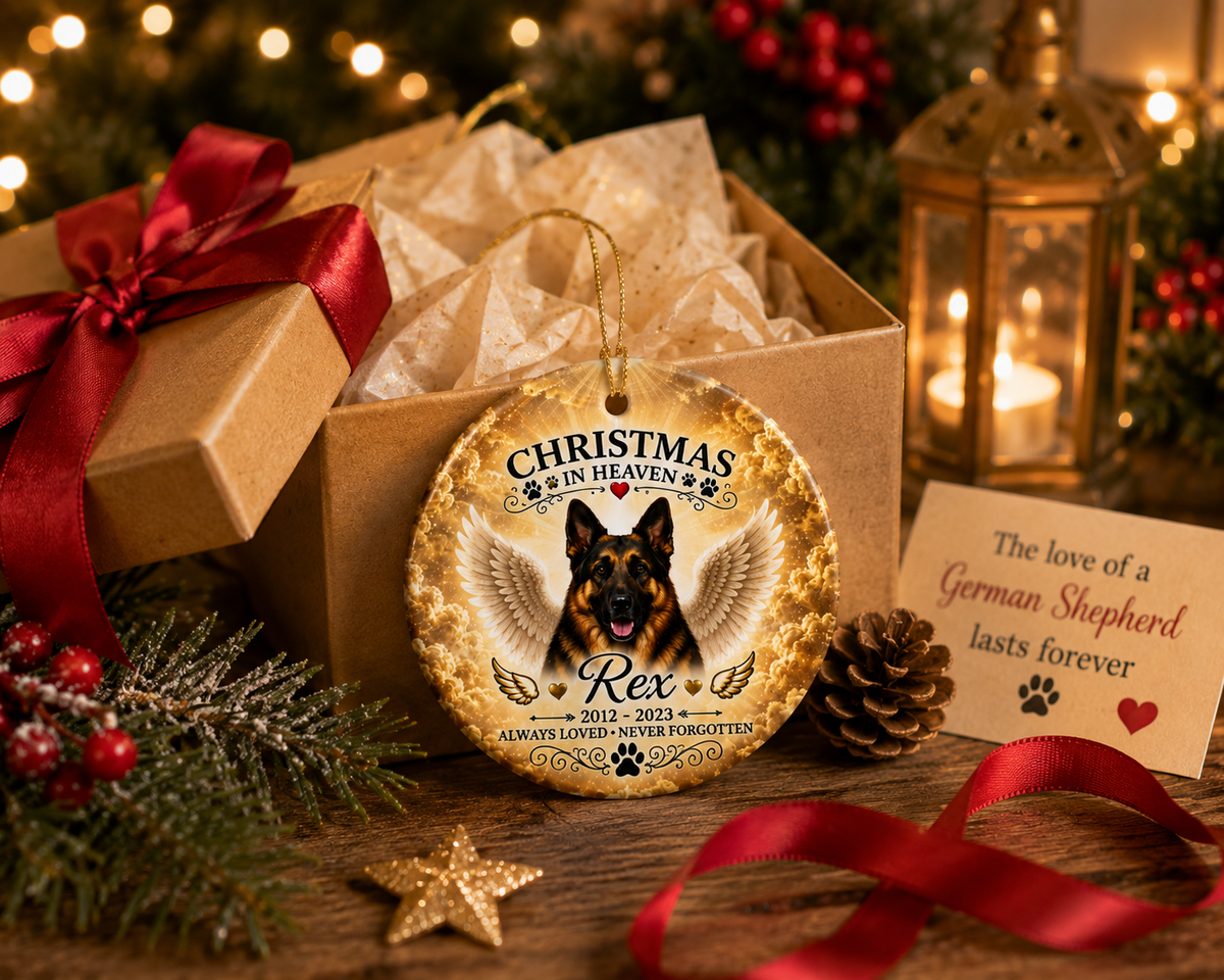 Personalized German Shepherd Christmas in Heaven Memorial Ornament