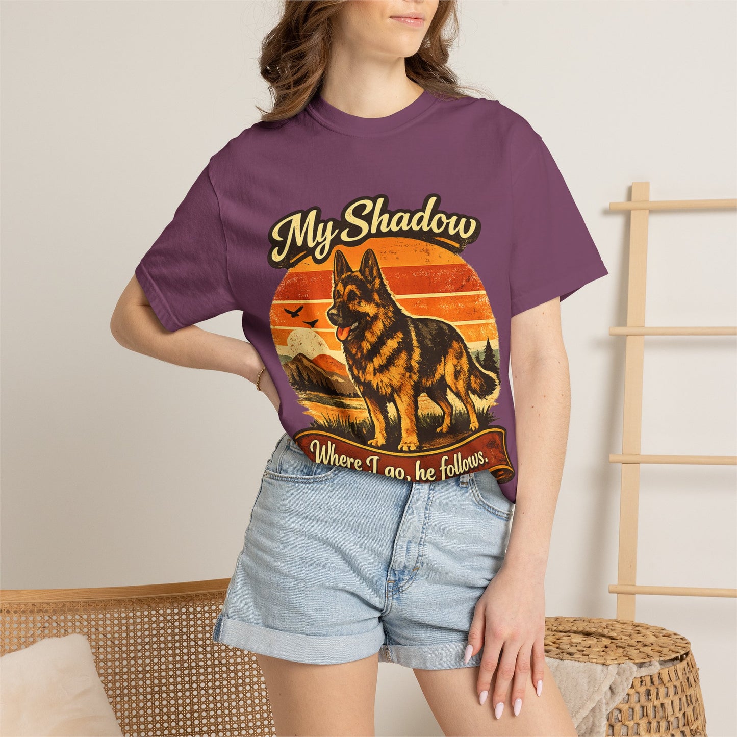 German Shepherd 'My Shadow' Vintage Sunset T-Shirt | Dog Lover Tee