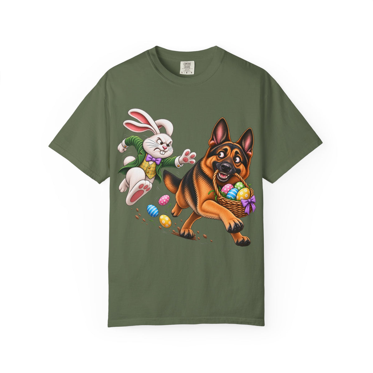 German Shepherd Easter Shirt – Funny Bunny Chase GSD T-Shirt