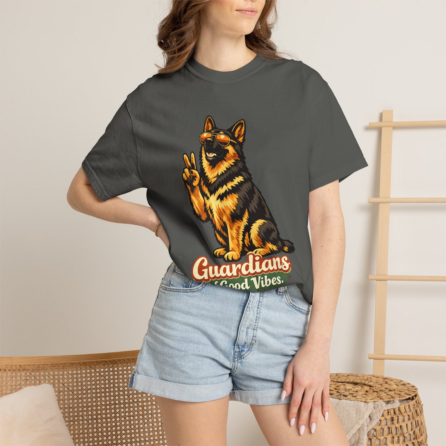 Guardians of Good Vibes German Shepherd T-shirt | Peace Sign Dog Tee