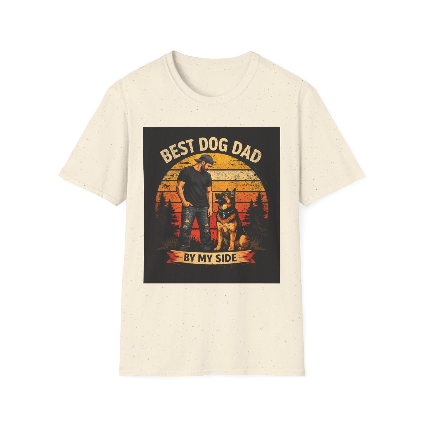 Best Dog Dad T-Shirt | Retro Sunset Dog Dad By My Side Design
