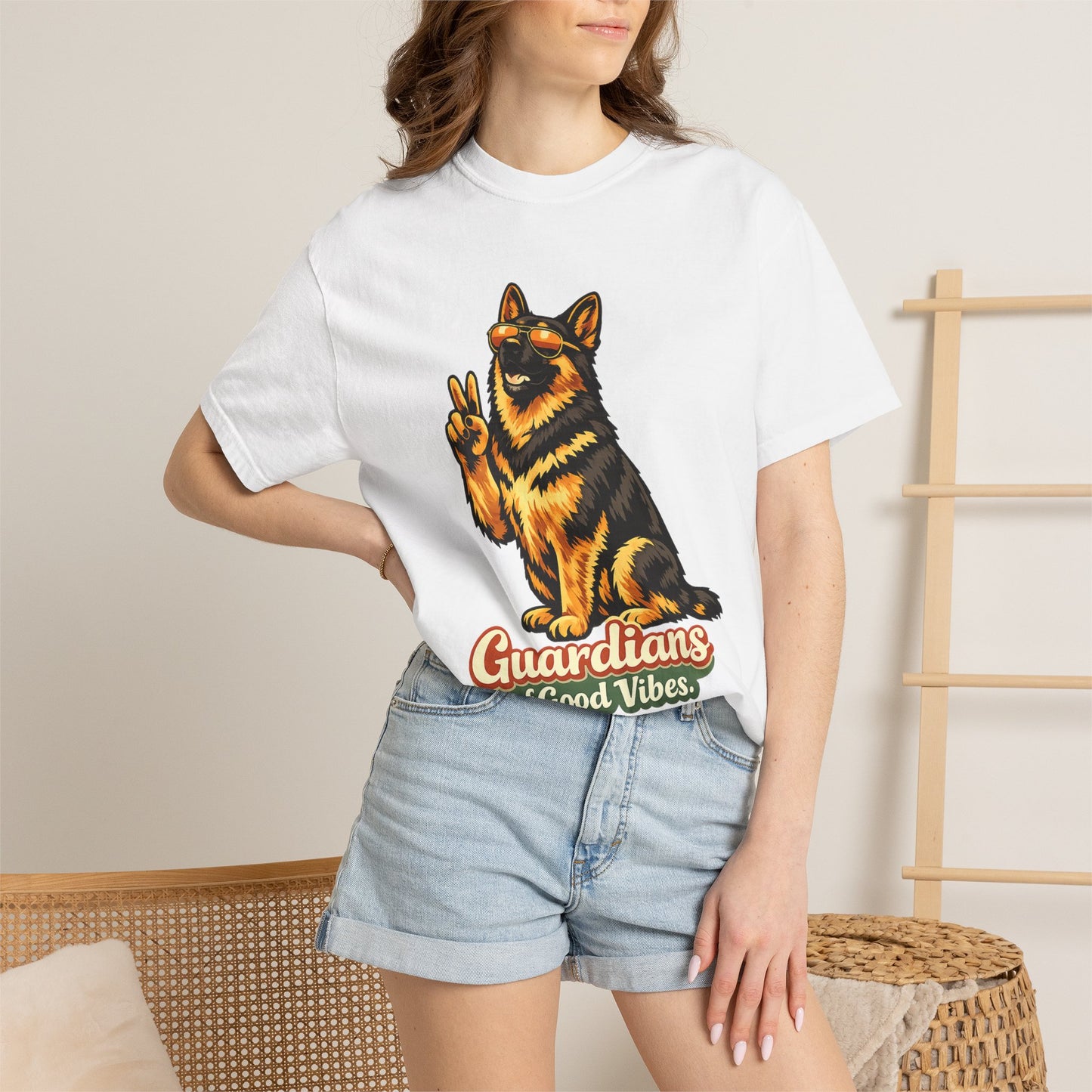 Guardians of Good Vibes German Shepherd T-shirt | Peace Sign Dog Tee