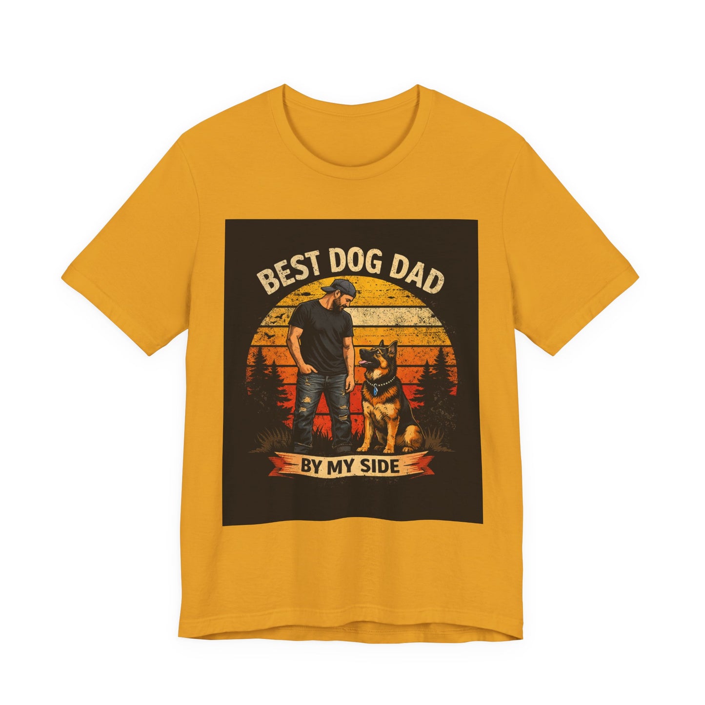 Best Dog Dad by My Side Tee | Man with German Shepherd Vintage Sunset