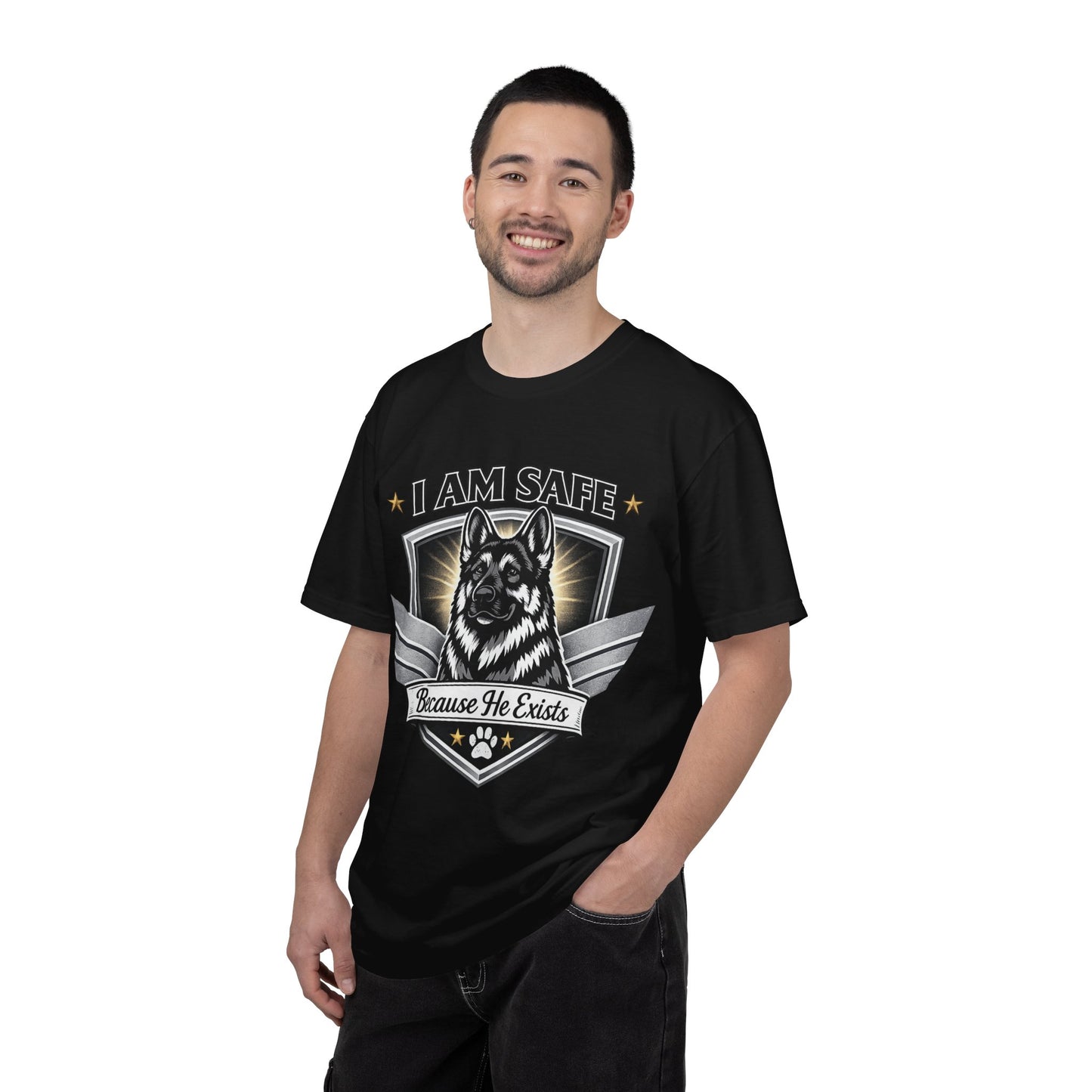 I Am Safe Because He Exists German Shepherd T-Shirt
