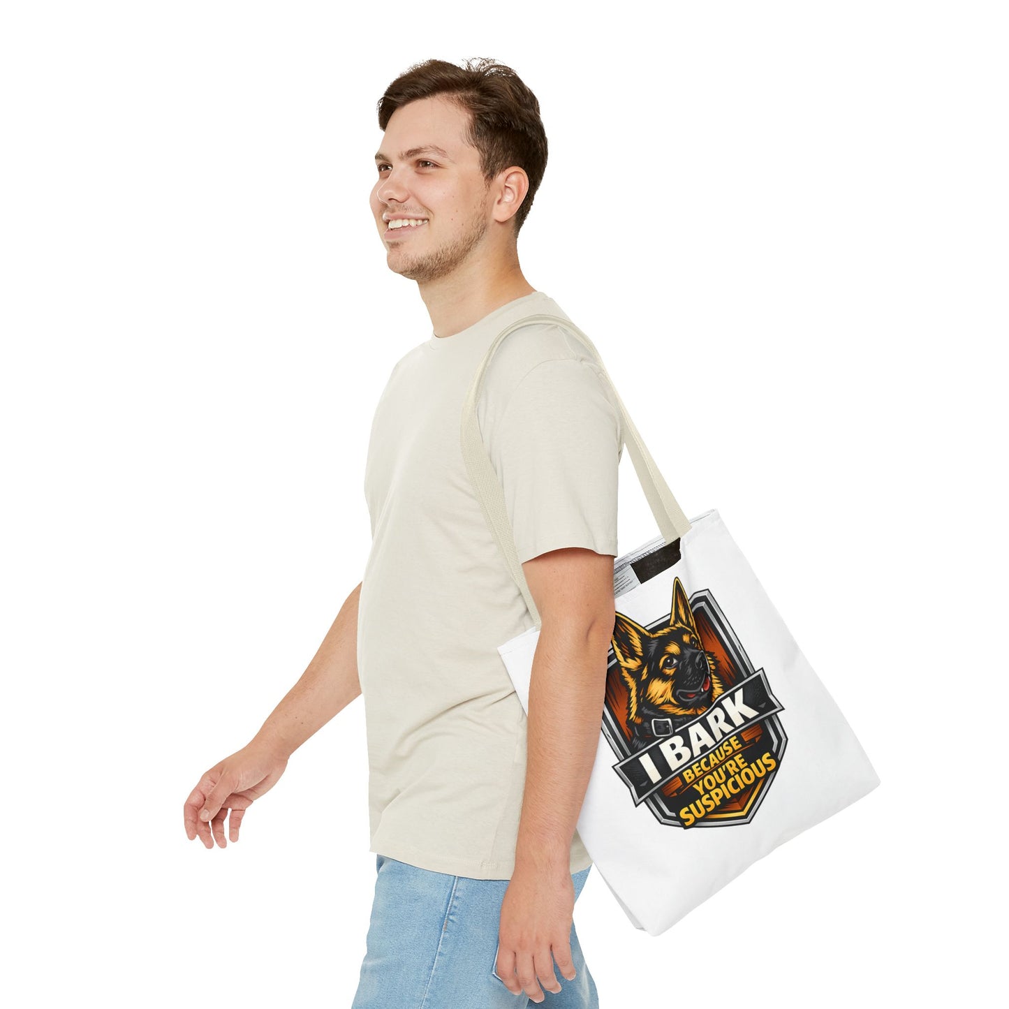 Dog Lover Tote Bag — "I Bark Because You're Suspicious" German Shepherd Tote