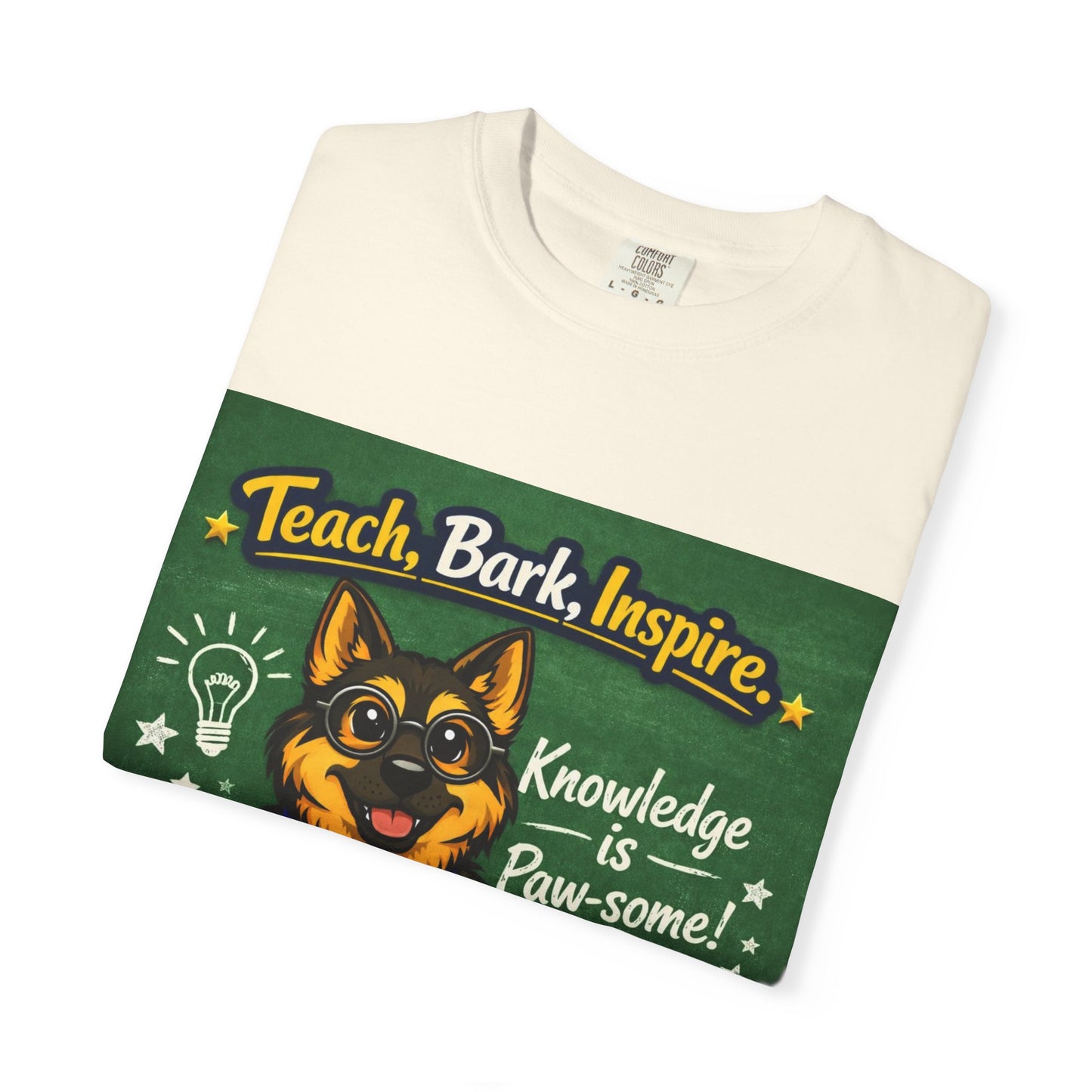 Teach Bark Inspire German Shepherd T‑Shirt – Knowledge Is Paw‑some Teacher Tee | Classroom Dog Lover Shirt | Bella Canvas 3001