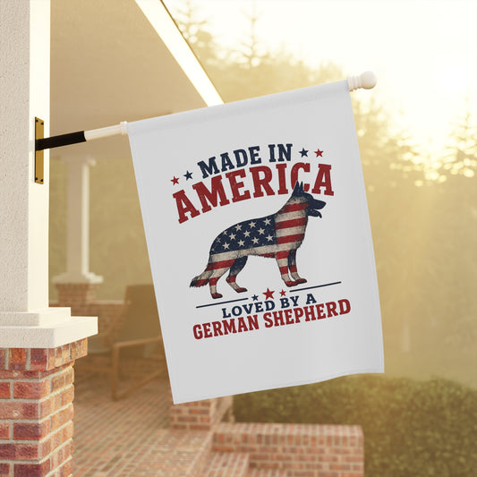 Made in America Loved by a German Shepherd Garden Flag | Patriotic Dog Yard Decor | Outdoor Garden Flag