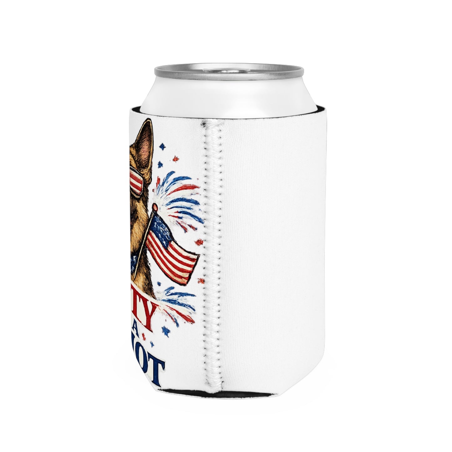 Patriotic German Shepherd Party Like a Patriot Can Cooler | 4th of July Koozie