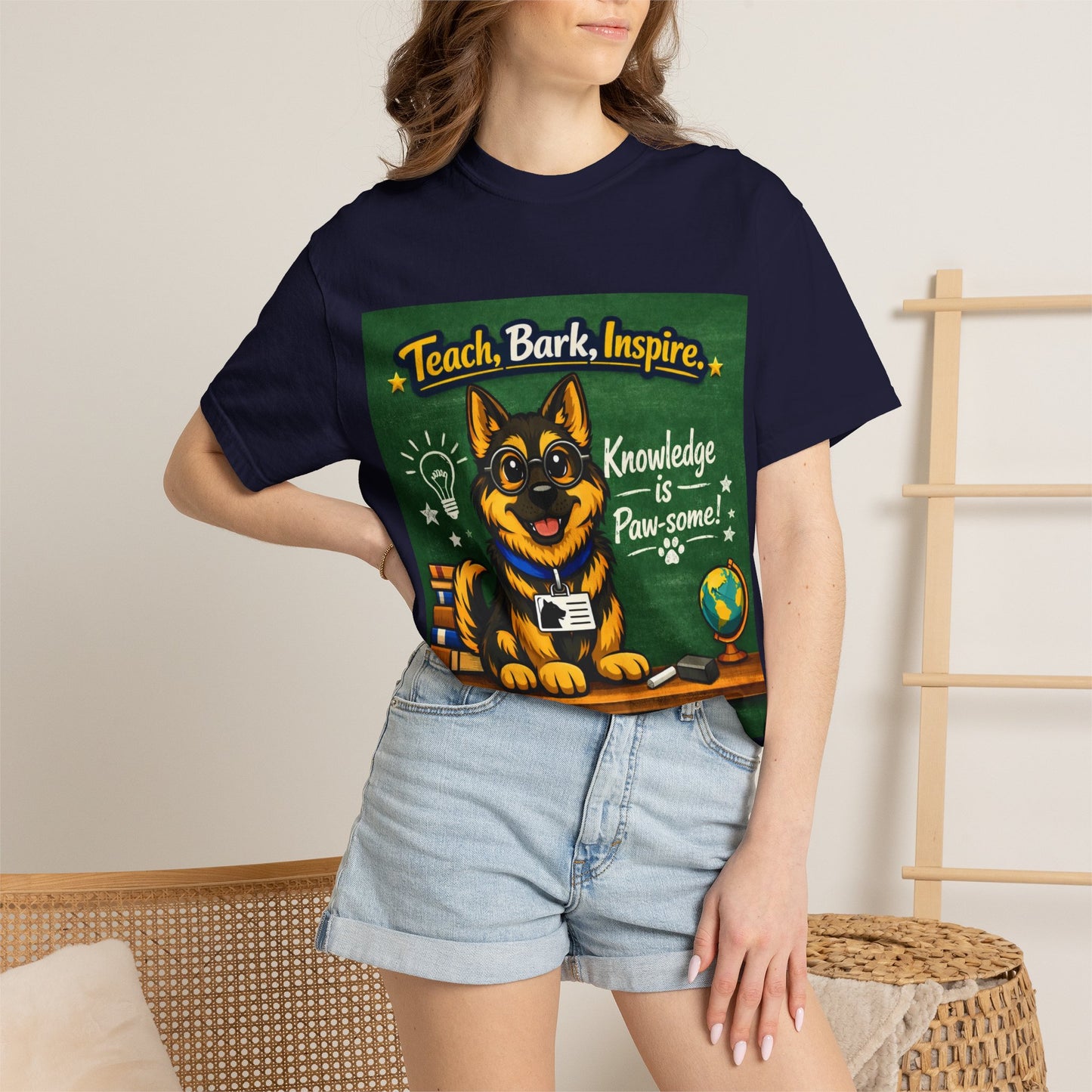 Teach Bark Inspire German Shepherd T‑Shirt – Knowledge Is Paw‑some Teacher Tee | Classroom Dog Lover Shirt | Bella Canvas 3001