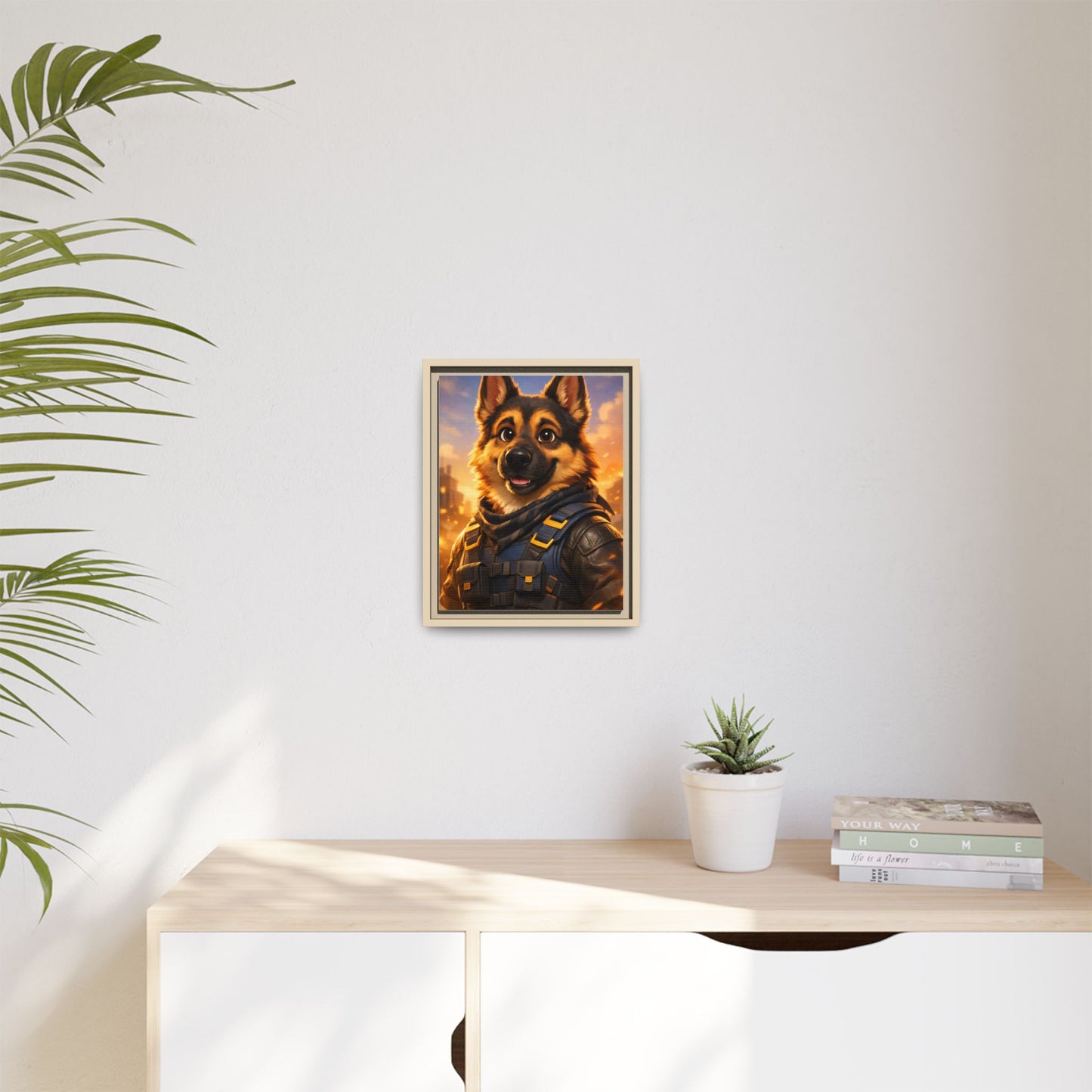 German Shepherd Hero Art – Tactical Dog Character Wall Canvas | Cinematic GSD Decor | Framed Matte Canvas