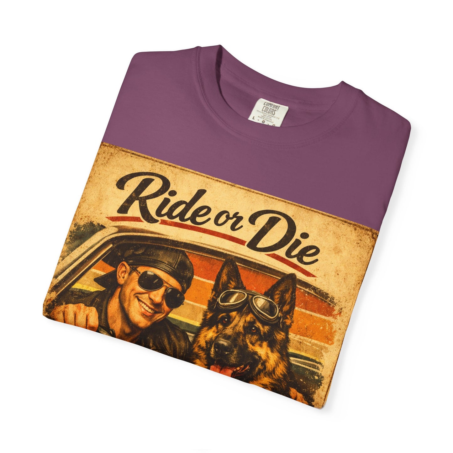 Ride or Die Co-Pilot T-shirt | Retro Driver and German Shepherd Design