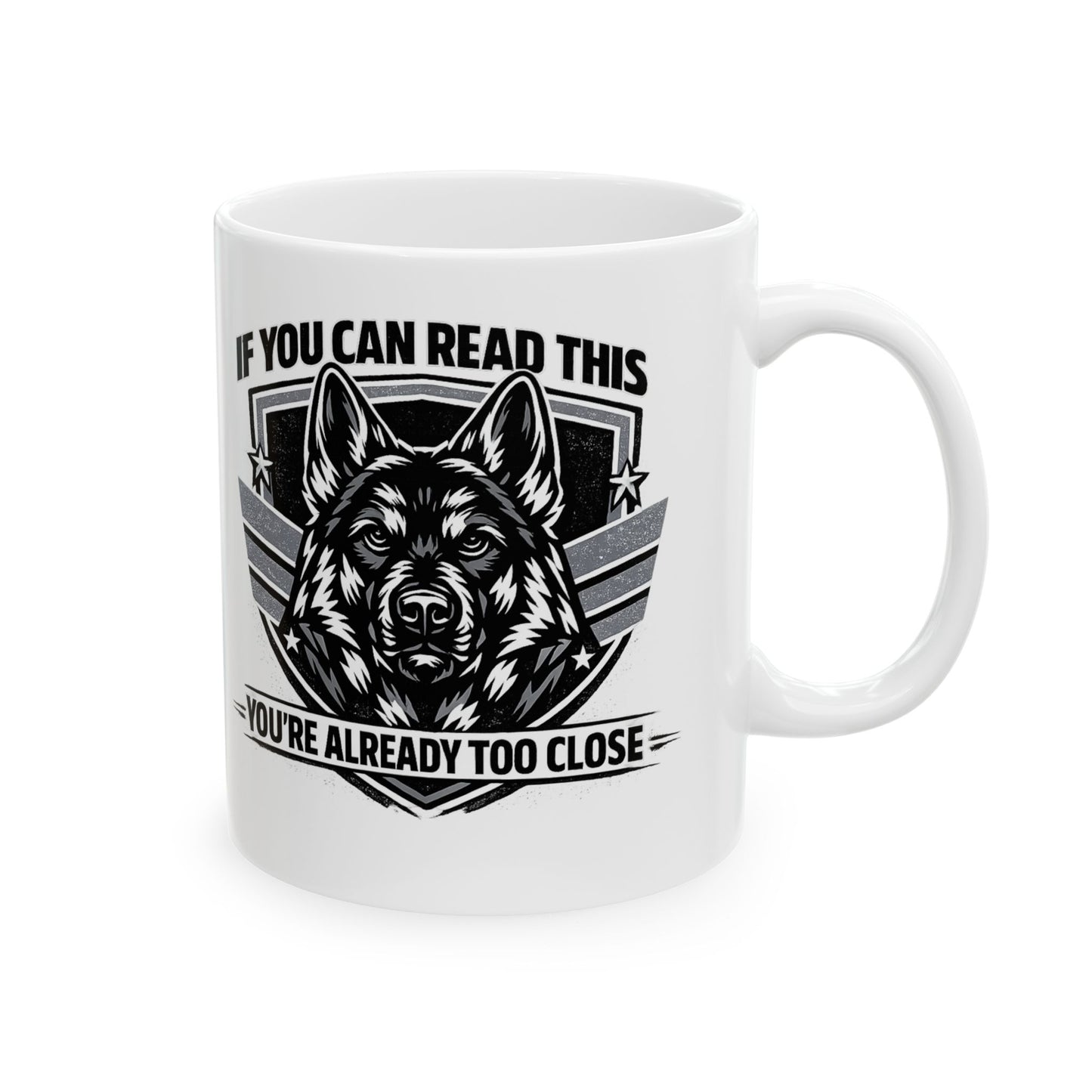 Military Skull Coffee Mug — "If You Can Read This, You're Too Close" Novelty Ceramic Mug (11oz/15oz)