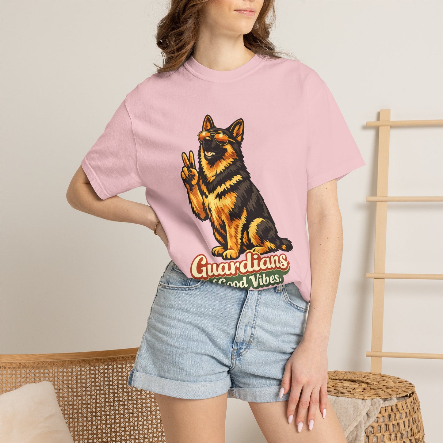 Guardians of Good Vibes German Shepherd T-shirt | Peace Sign Dog Tee