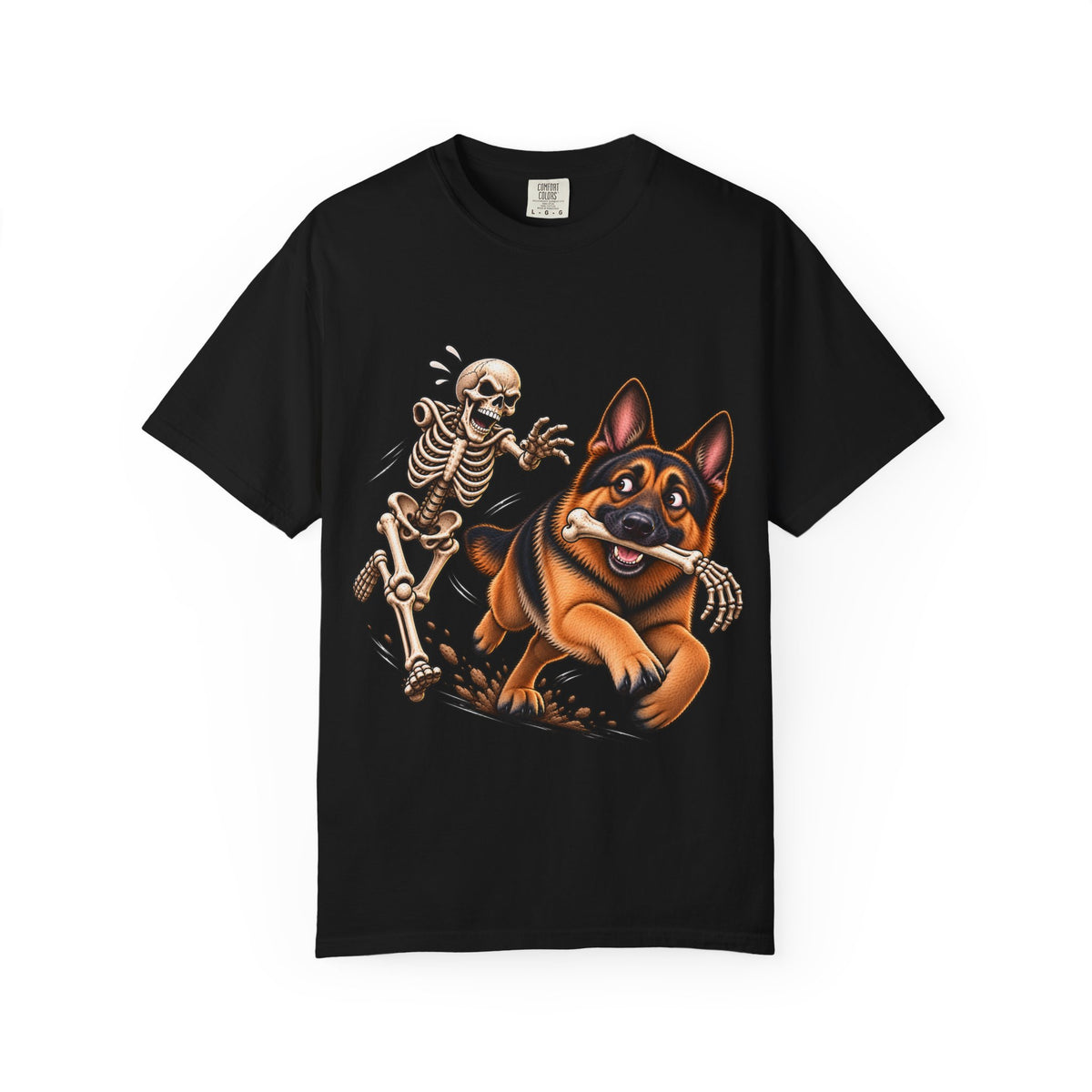 German Shepherd Skeleton Bone Chase T-Shirt – Funny Halloween GSD Shirt