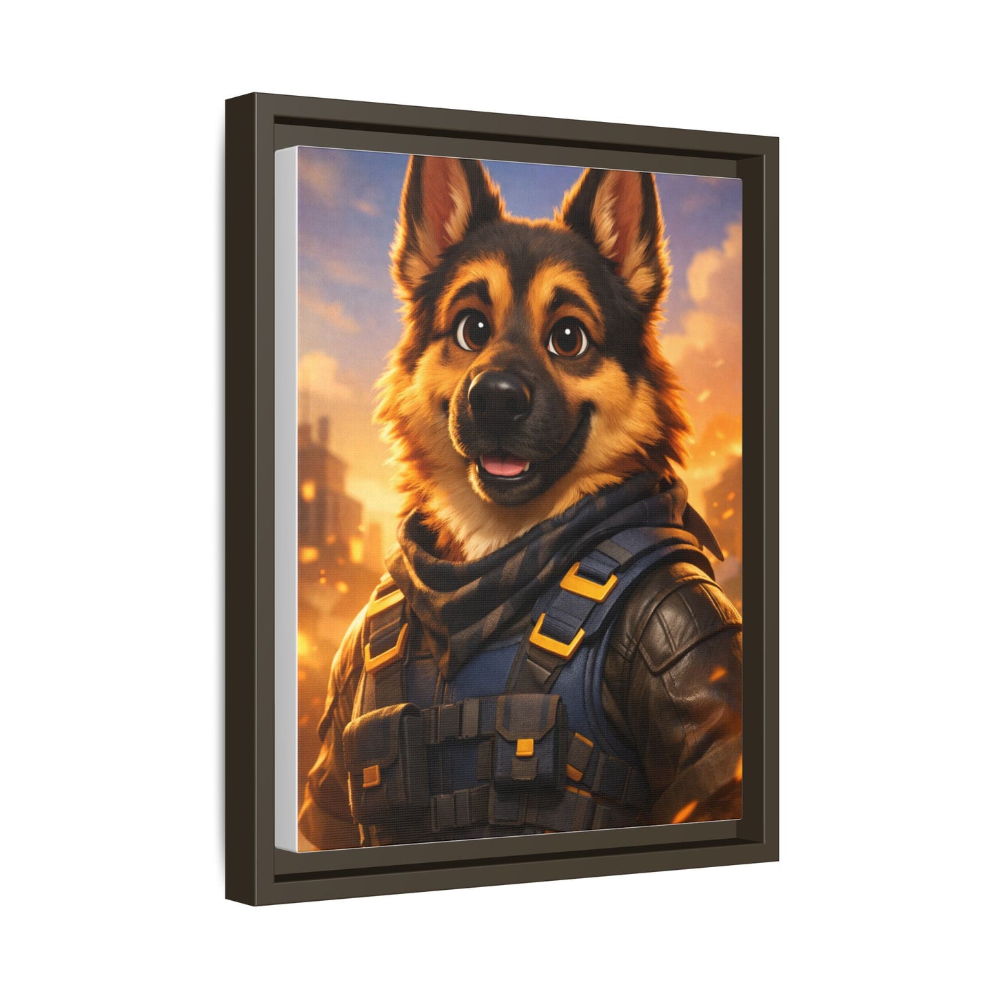 German Shepherd Hero Art – Tactical Dog Character Wall Canvas | Cinematic GSD Decor | Framed Matte Canvas