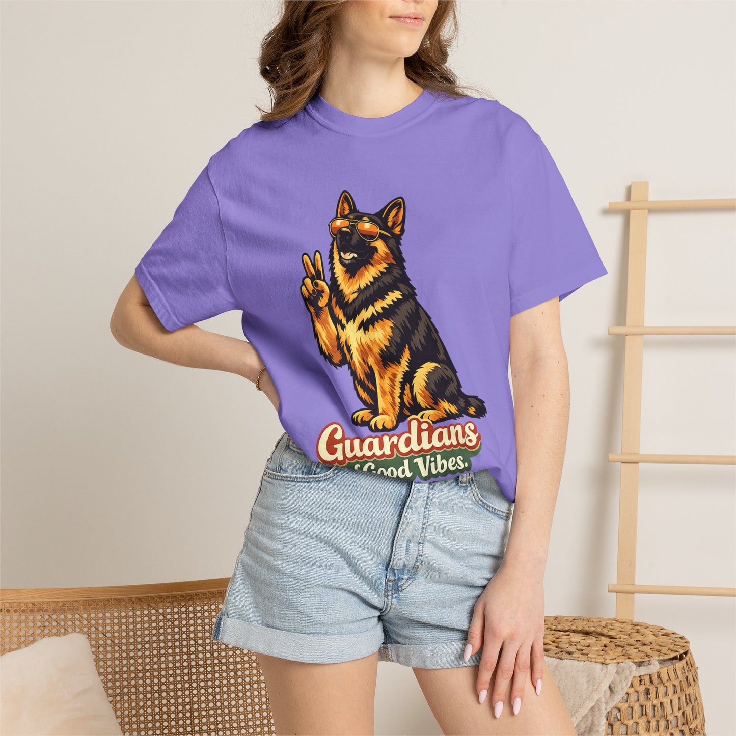 Guardians of Good Vibes German Shepherd T-shirt | Peace Sign Dog Tee