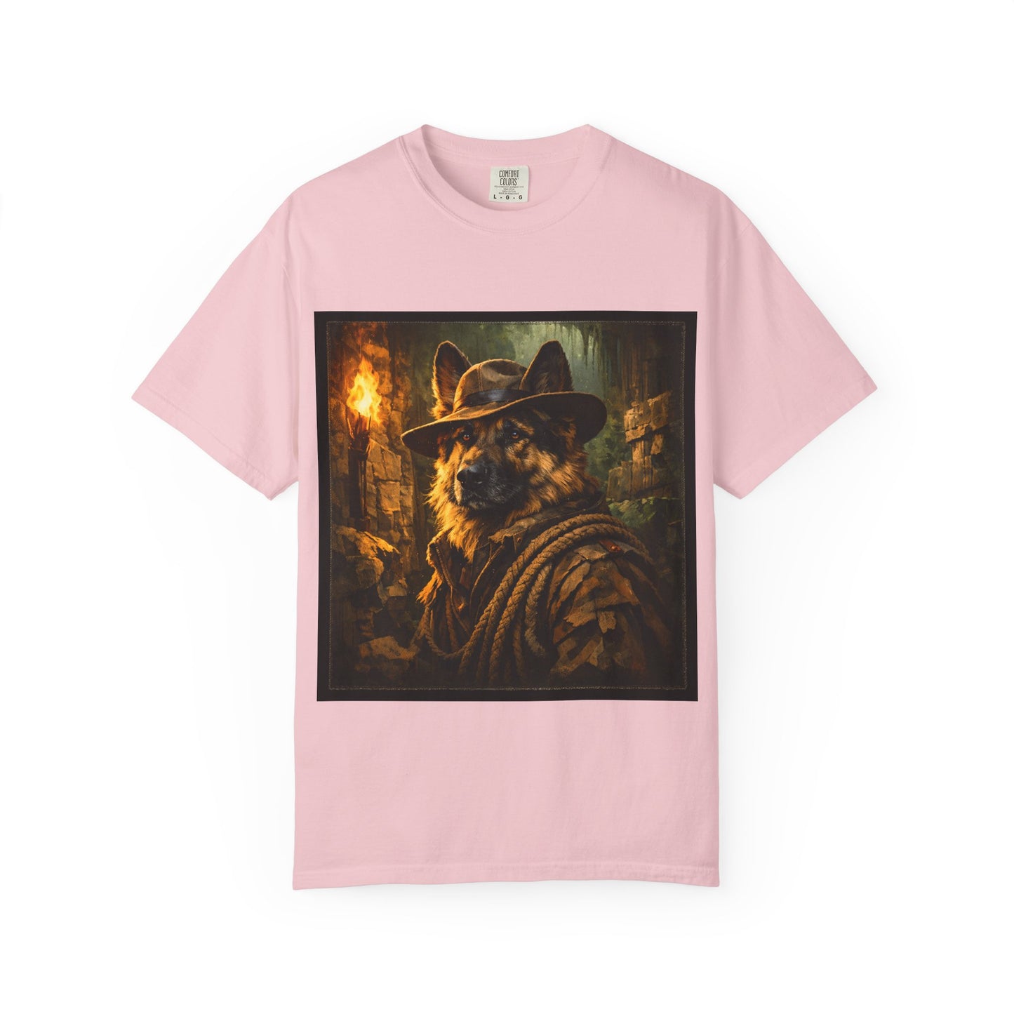 Indy Explorer German Shepherd T‑Shirt – Adventure Dog Lover Tee | Vintage Noir Canine Illustration | Bella Canvas 3001