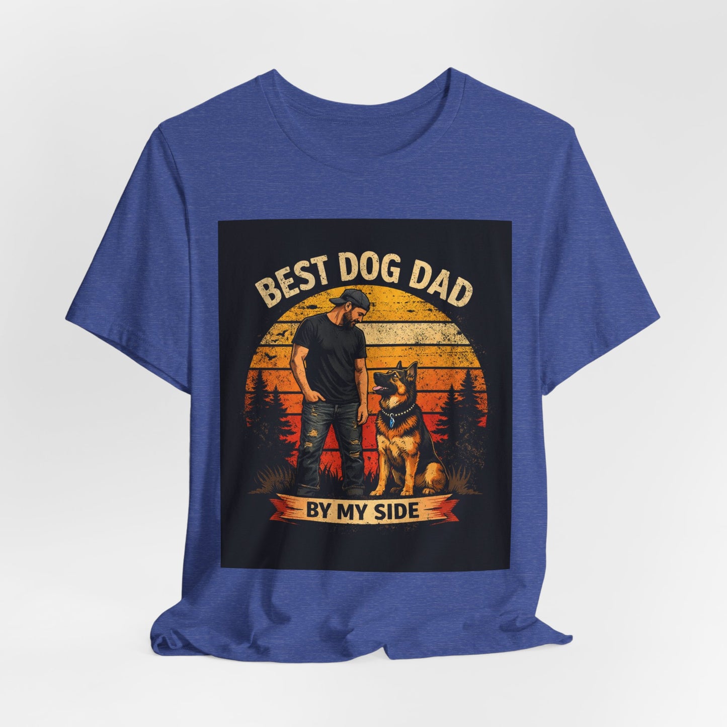 Best Dog Dad by My Side Tee | Man with German Shepherd Vintage Sunset