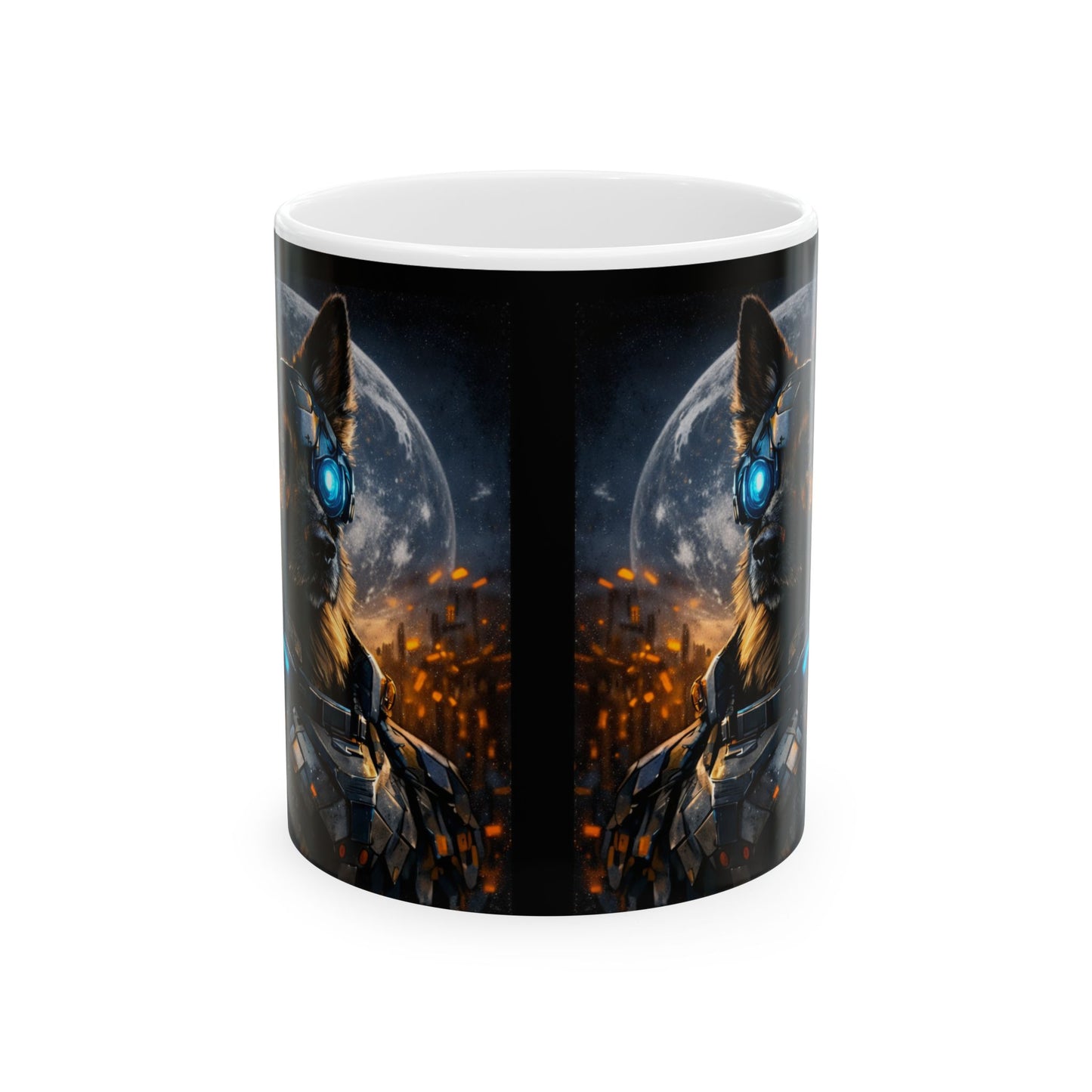 Cyberpunk German Shepherd Illustration Mug | Ceramic Mug