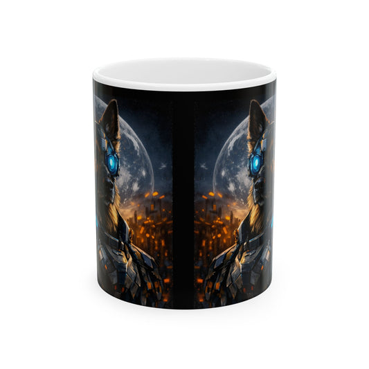 Cyberpunk German Shepherd Illustration Mug | Ceramic Mug
