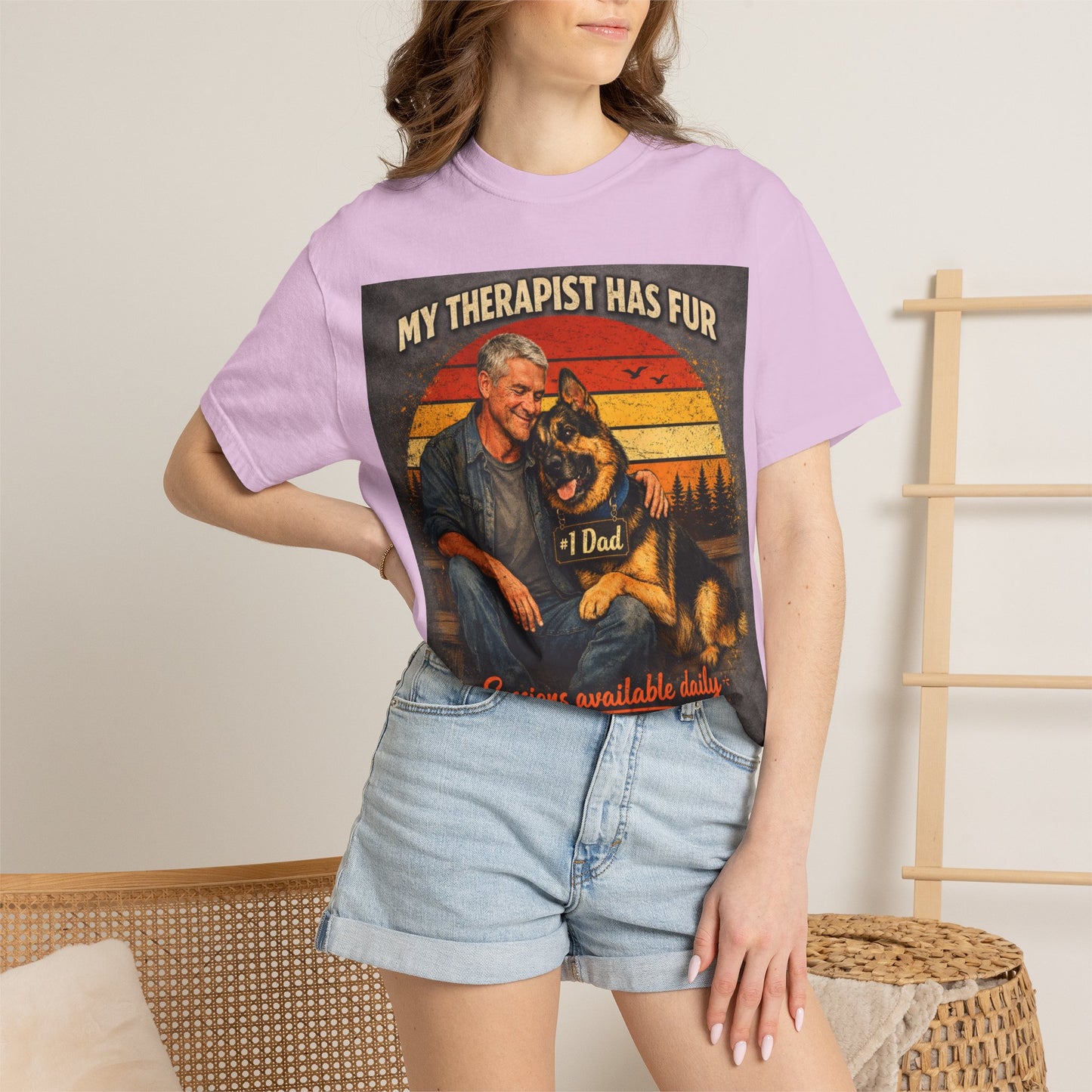 My Therapist Has Fur T-shirt | Dog Dad Graphic Tee, German Shepherd Design