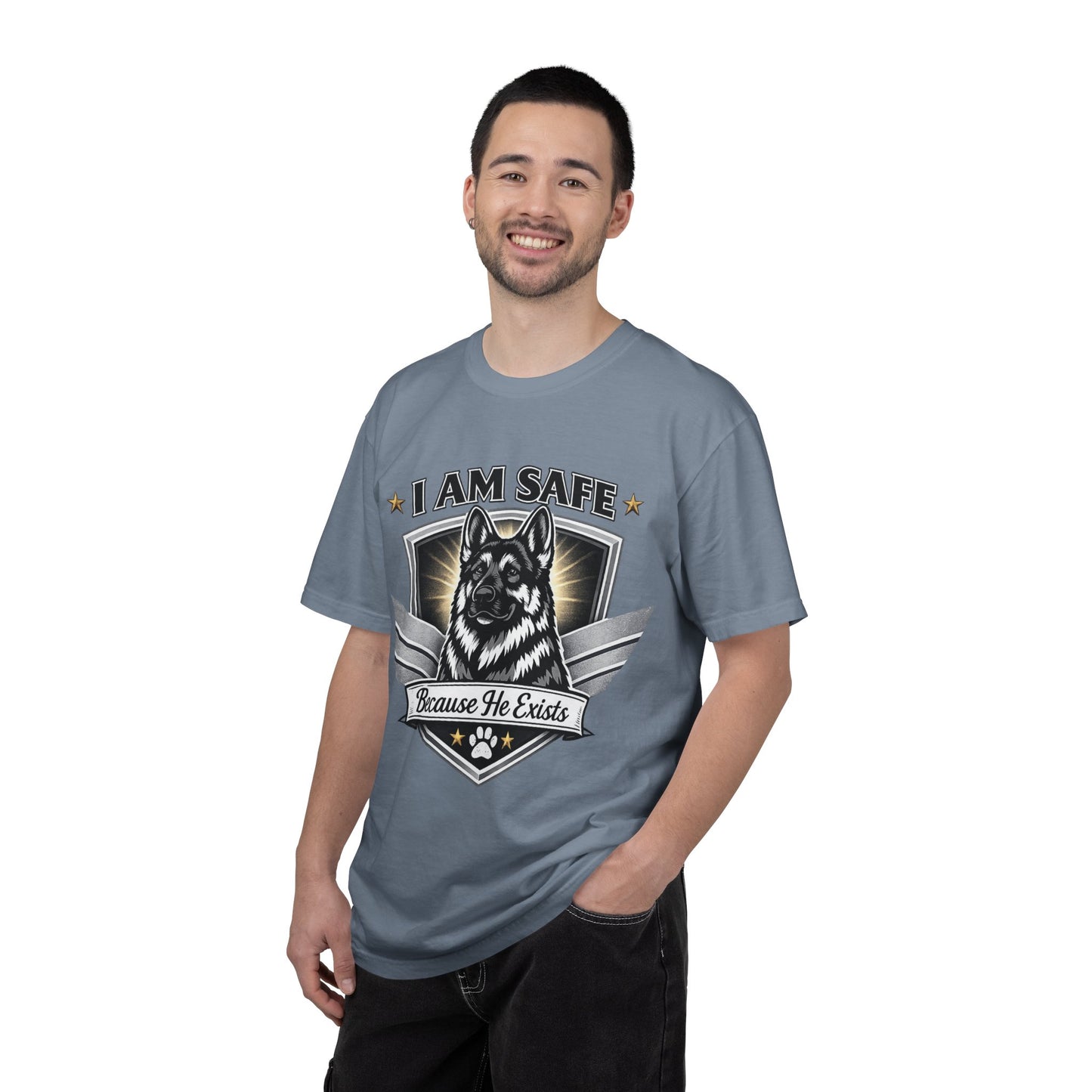 I Am Safe Because He Exists German Shepherd T-Shirt