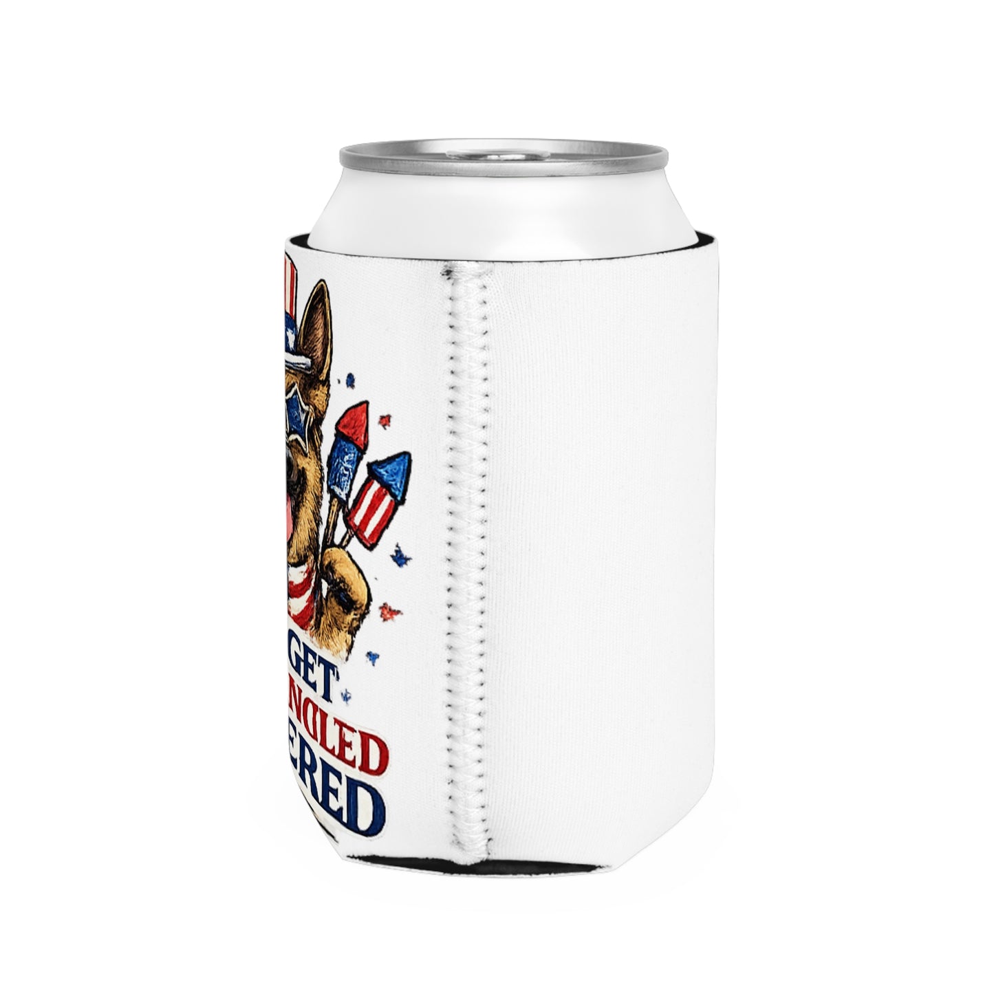 Patriotic German Shepherd Lets Get Star Spangled Hammered Can Cooler Sleeve | 4th of July