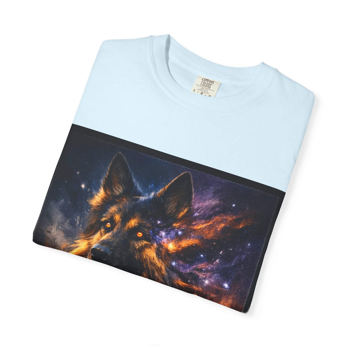 Cosmic German Shepherd Blaze T-Shirt | Galaxy fire Animal Artwork