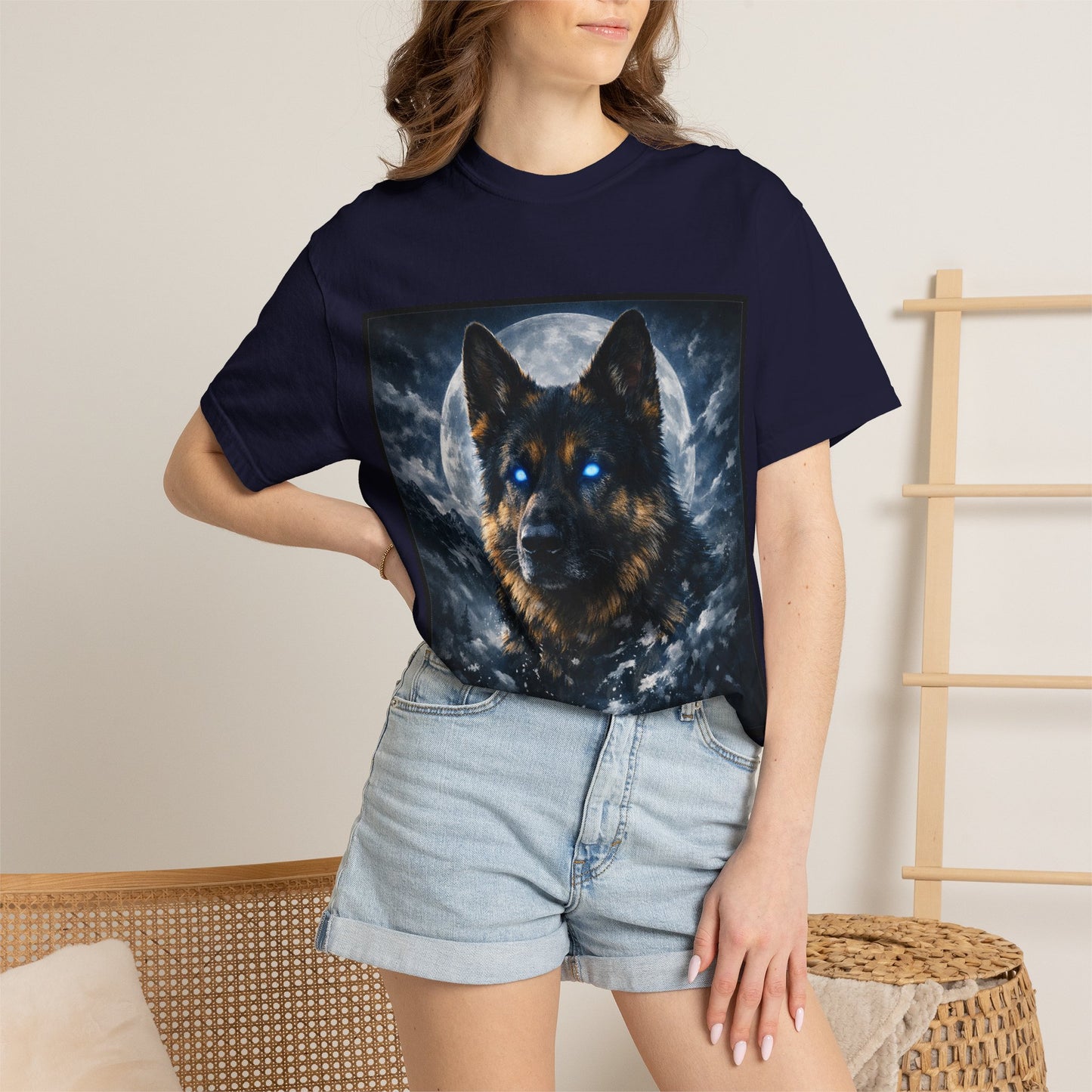 German Shepherd Portrait T-shirt | Dog Art, Night Sky Paw Print